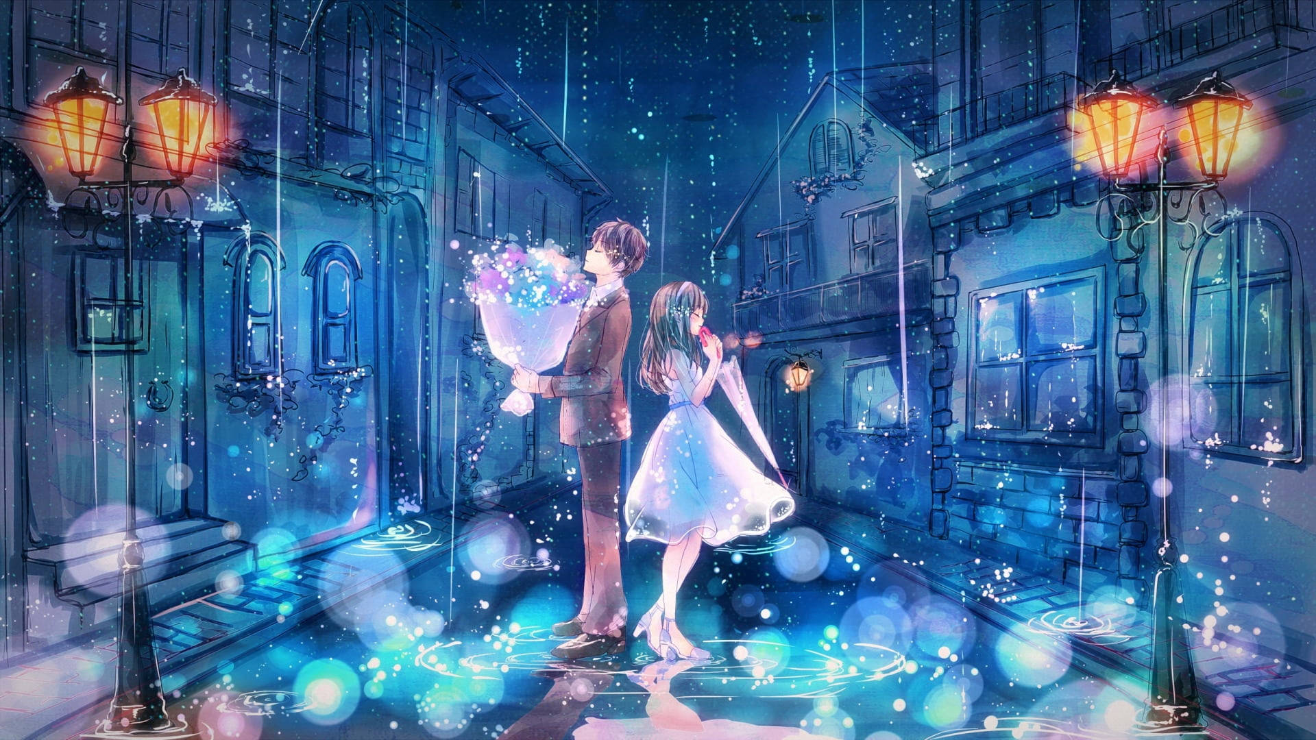 Anime Rain Couple Background