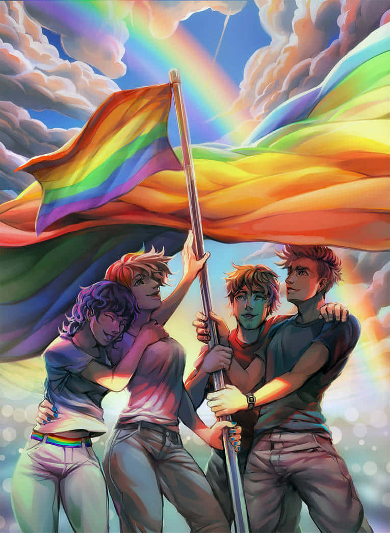 Anime Raising Lgbt Flag Background