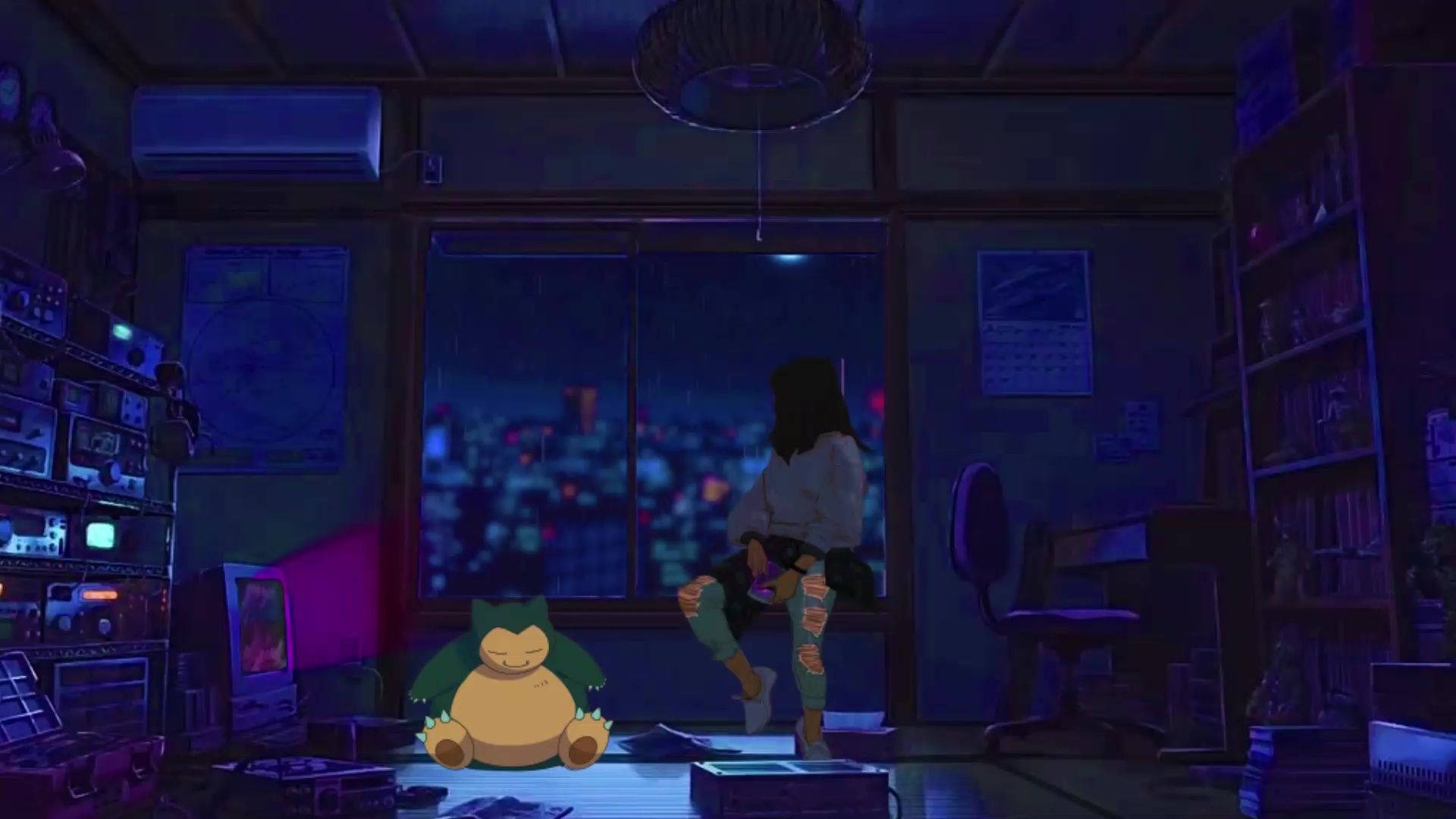 Anime Room With A Girl Sitting On The Window Background