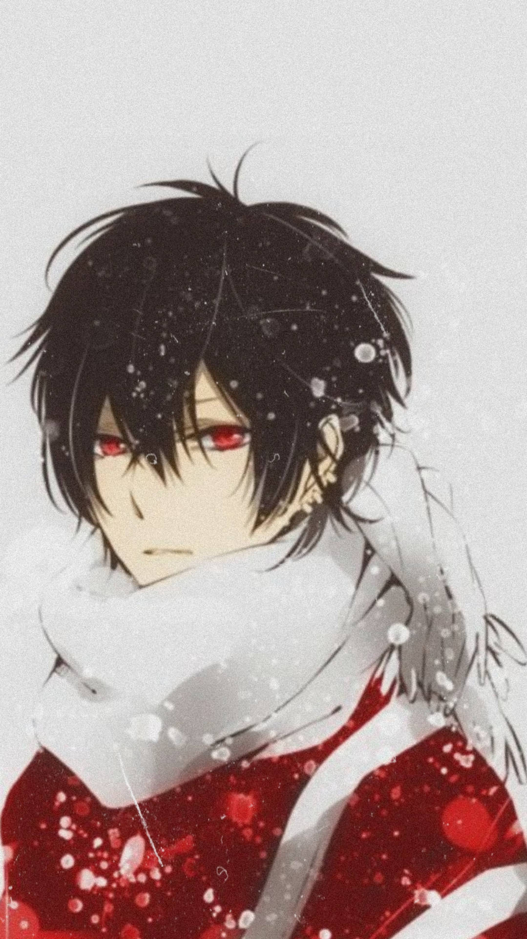 Anime Sad Boy Cartoon On Gloomy Winter Background