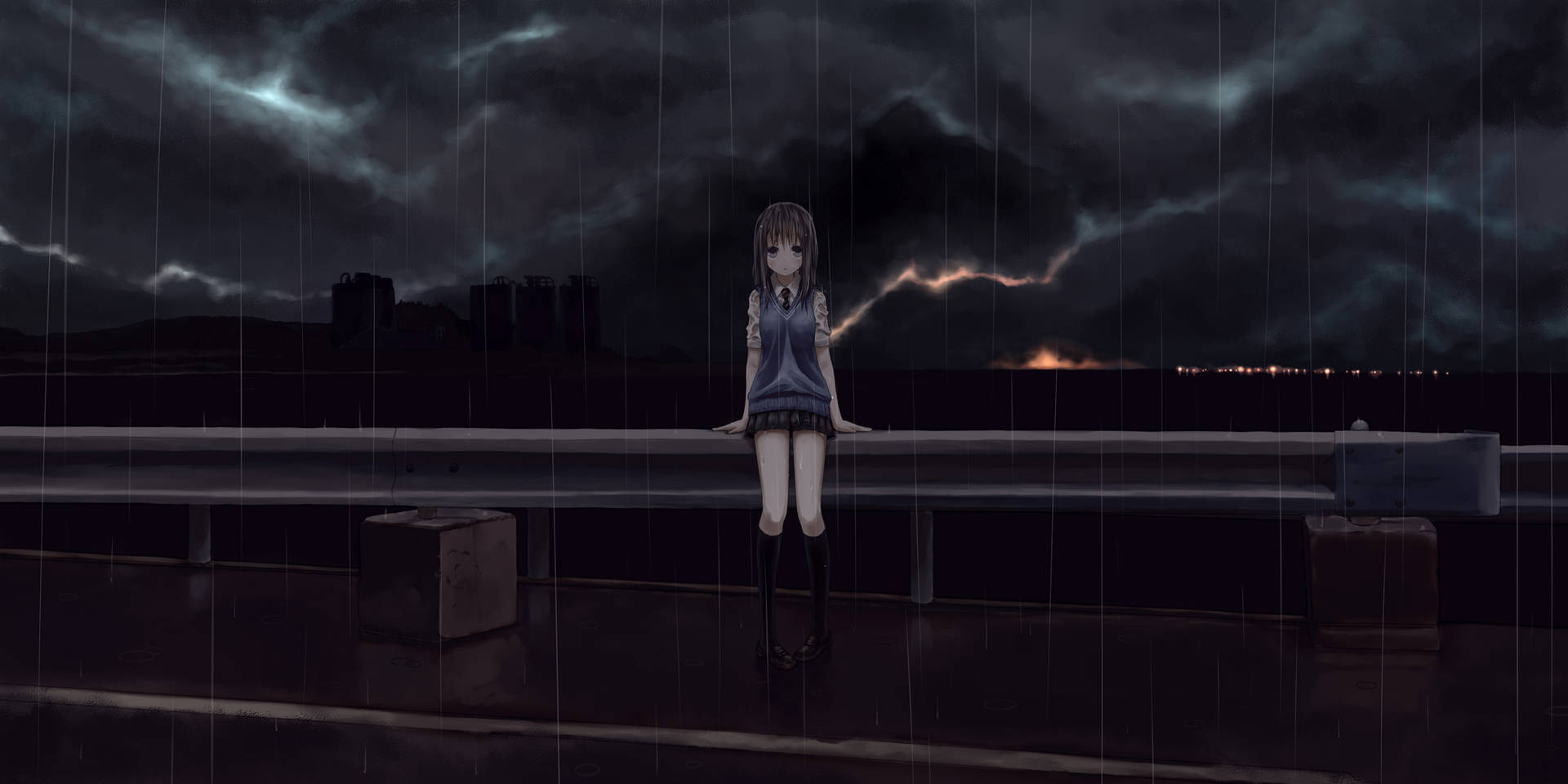 Anime Sad Girl In The Rain Background