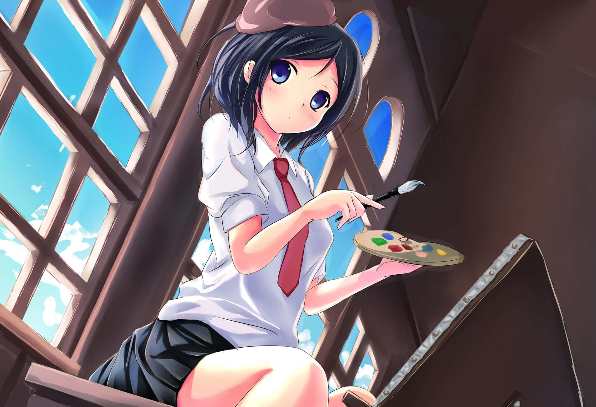 Anime School Girl Art Painting Background