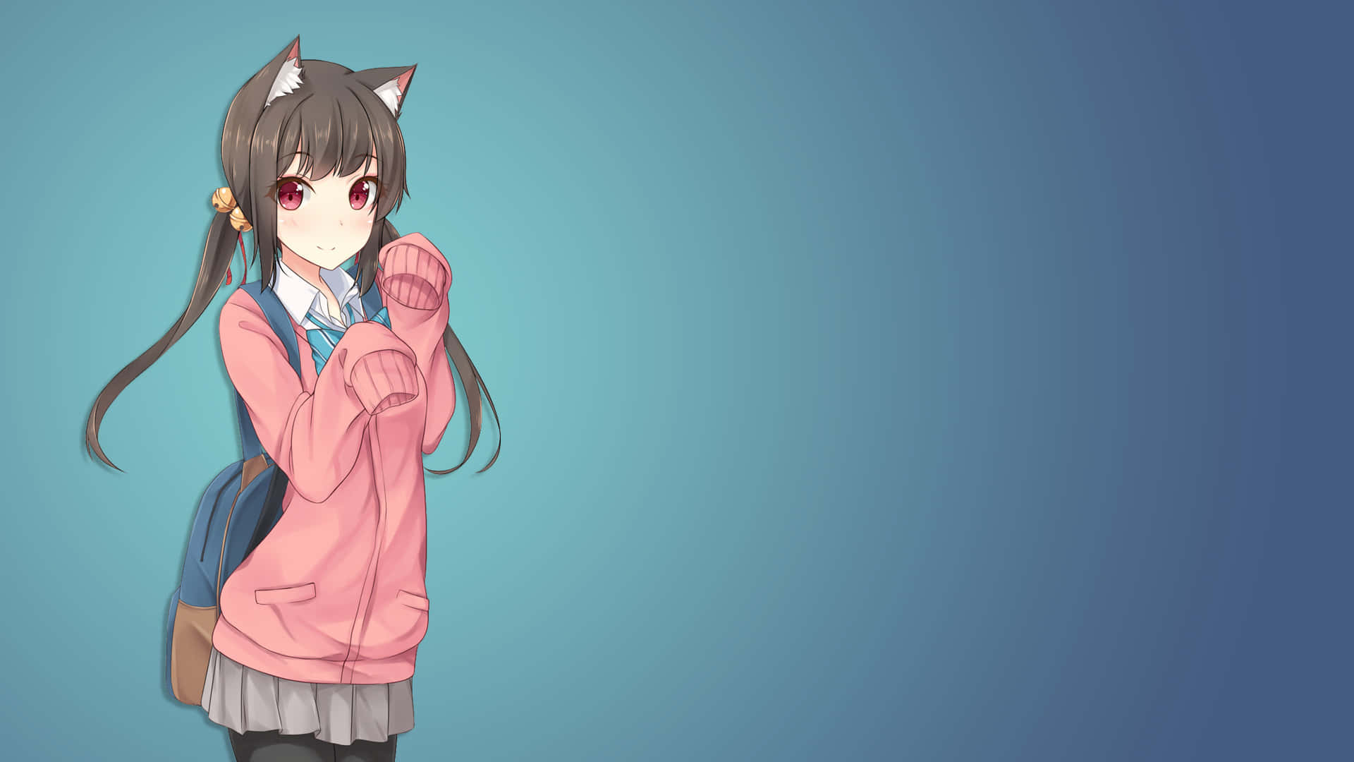 Anime School Girl Cute Cat Background