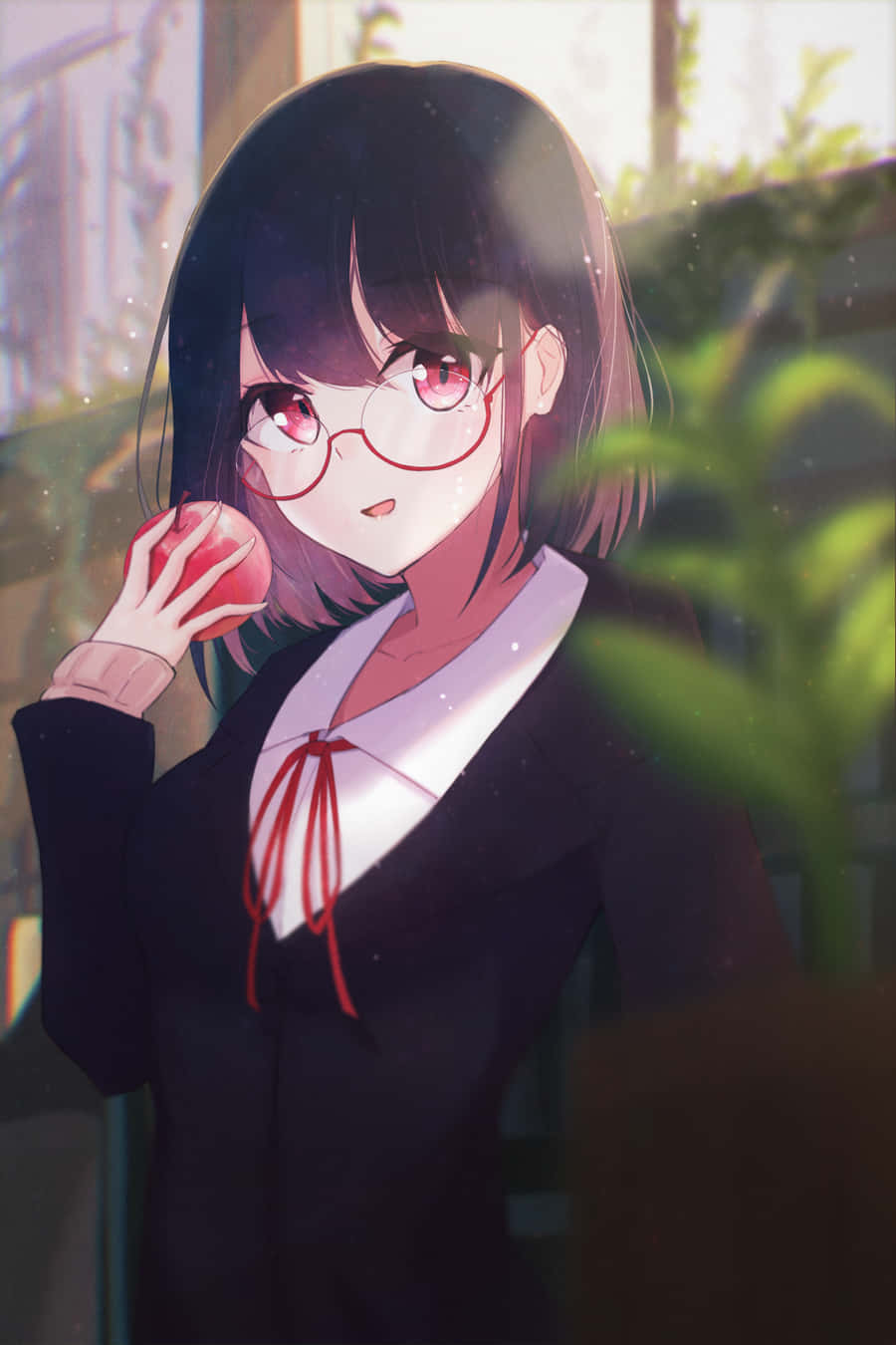 Anime School Girl Cute Glasses Background