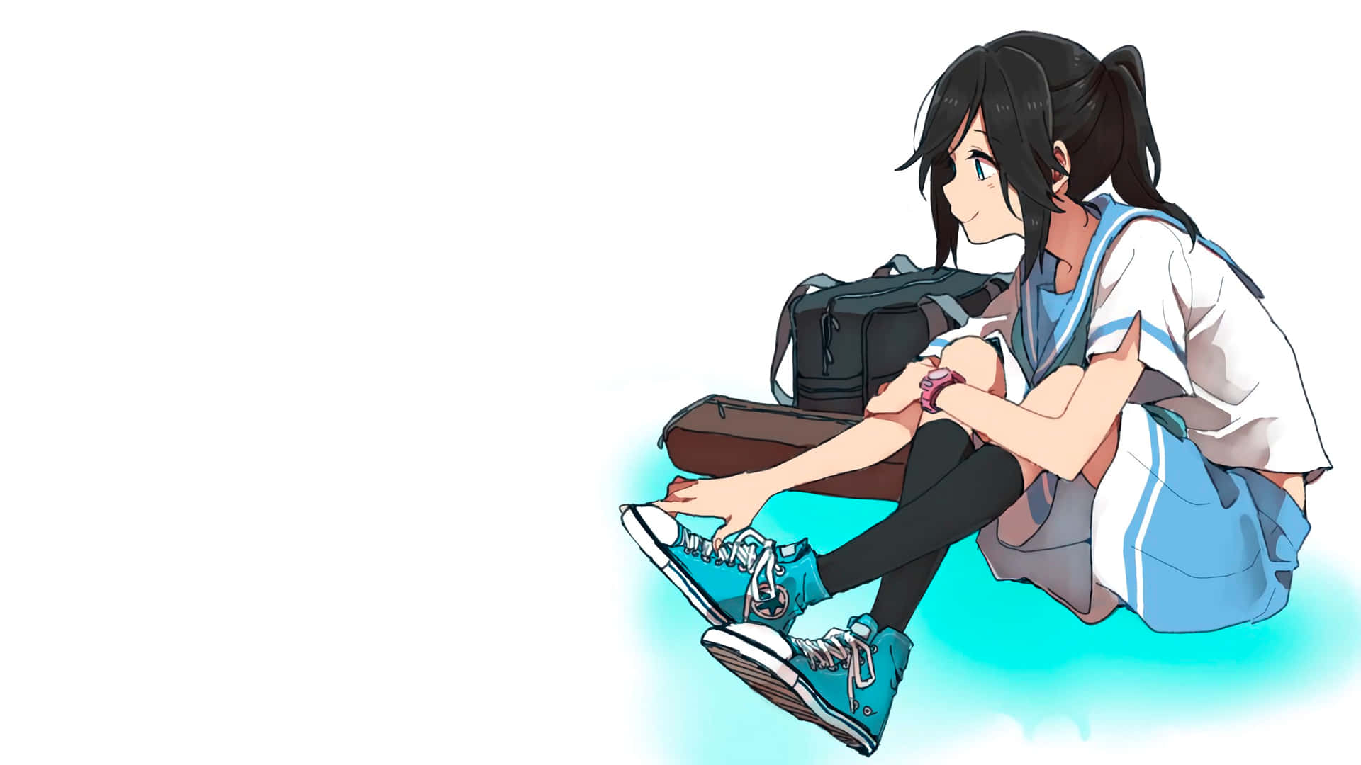 Anime School Girl Cute Sneakers Background