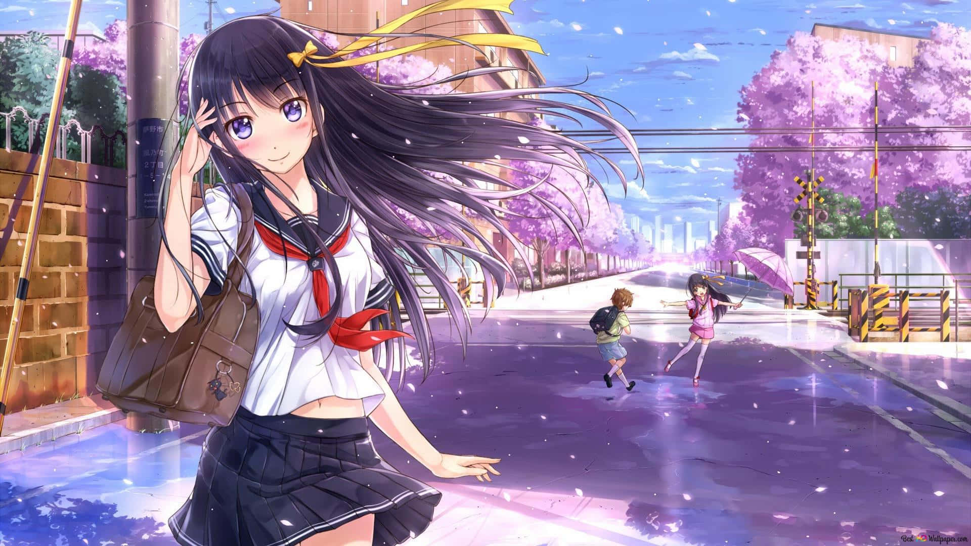 Anime School Girl Cute Spring Background