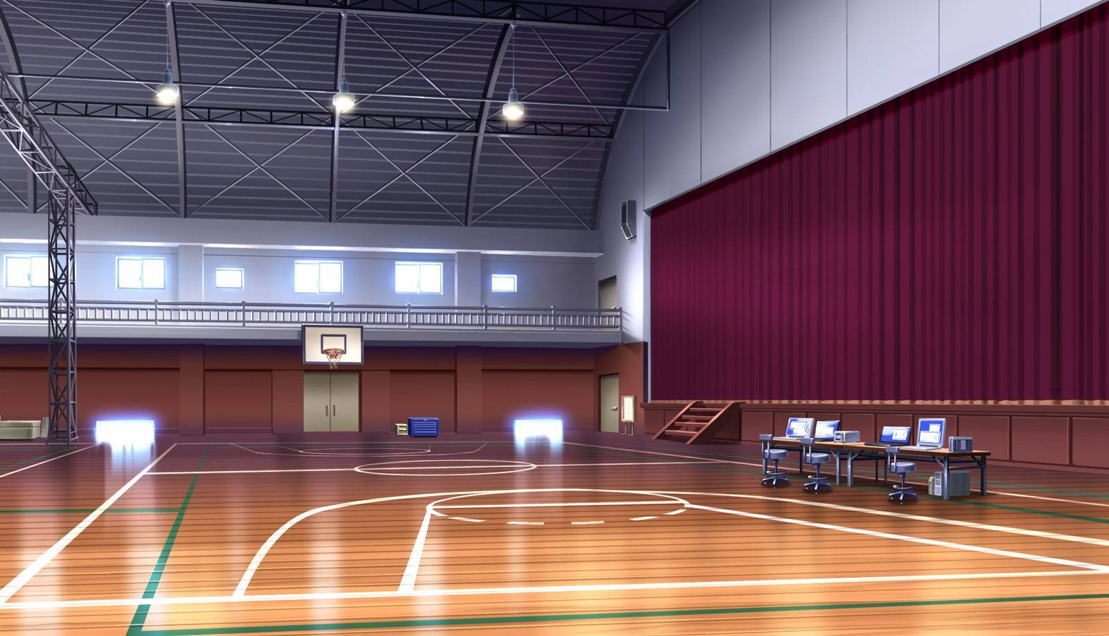 Anime School Scenery Basketball Court Auditorium