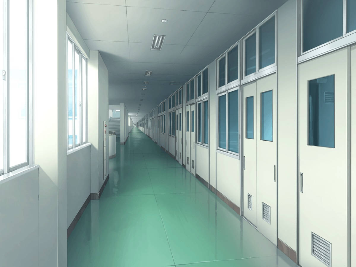Anime School Scenery Green Hallway Background