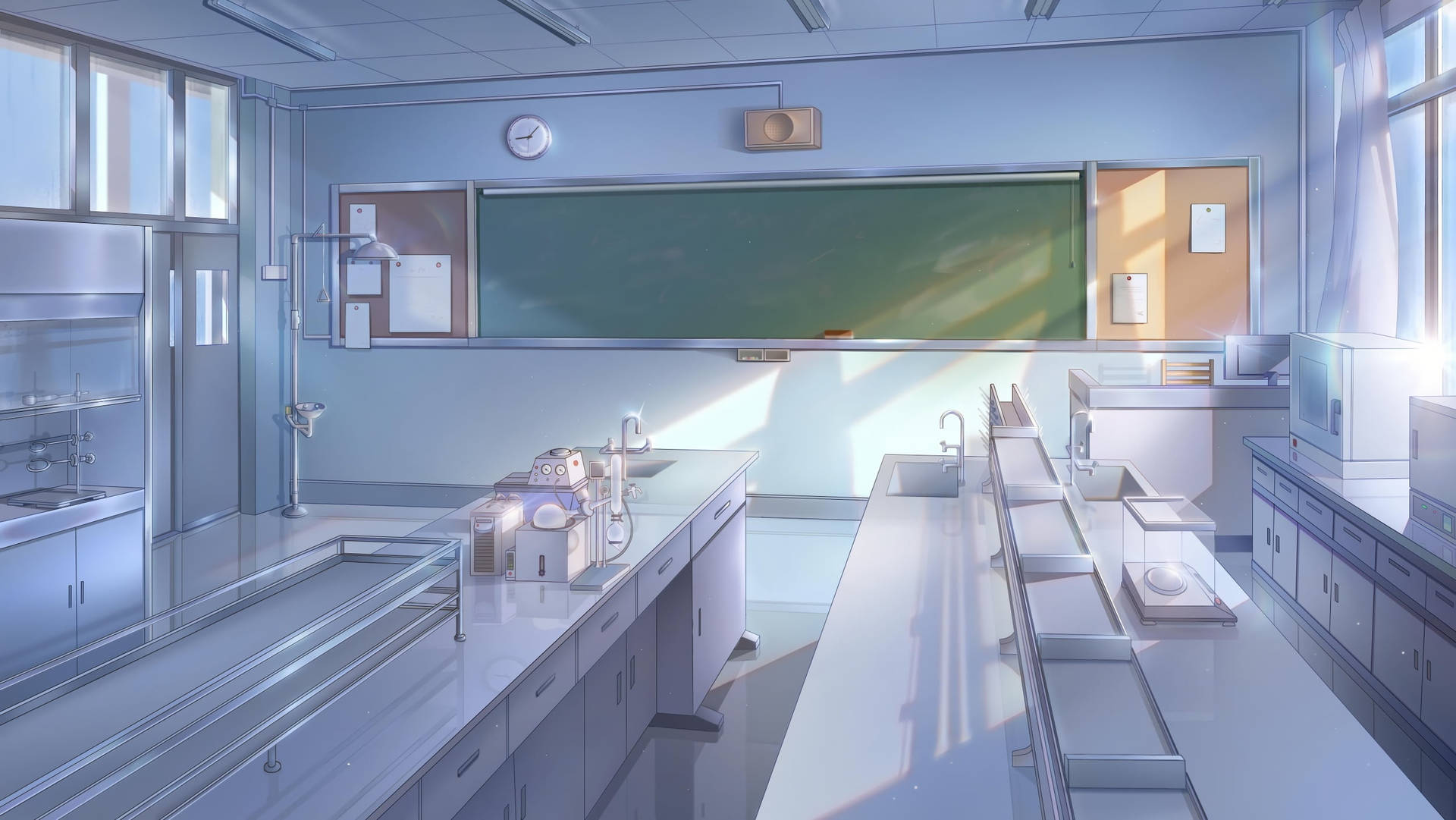 Anime School Scenery Silver Aesthetic School Lab Background