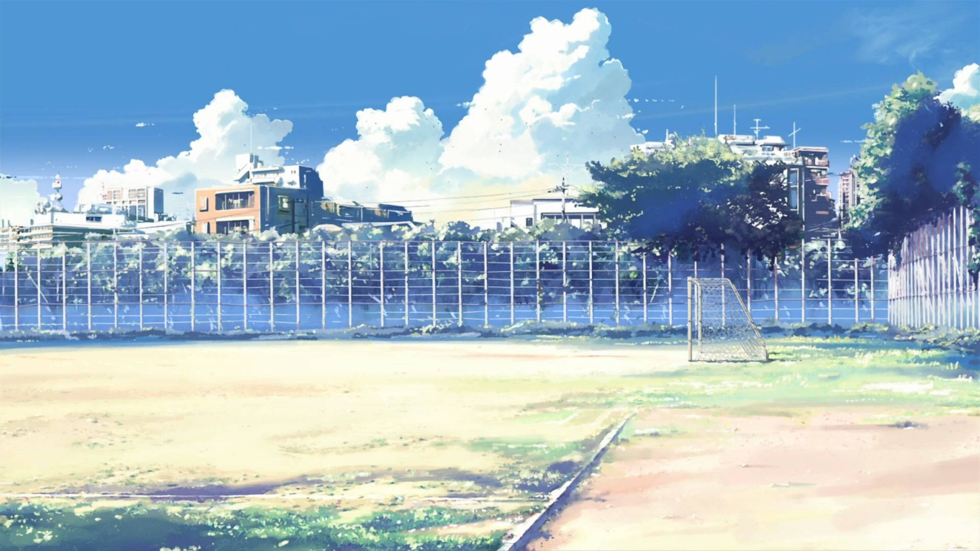 Anime School Scenery Soccer Field Background