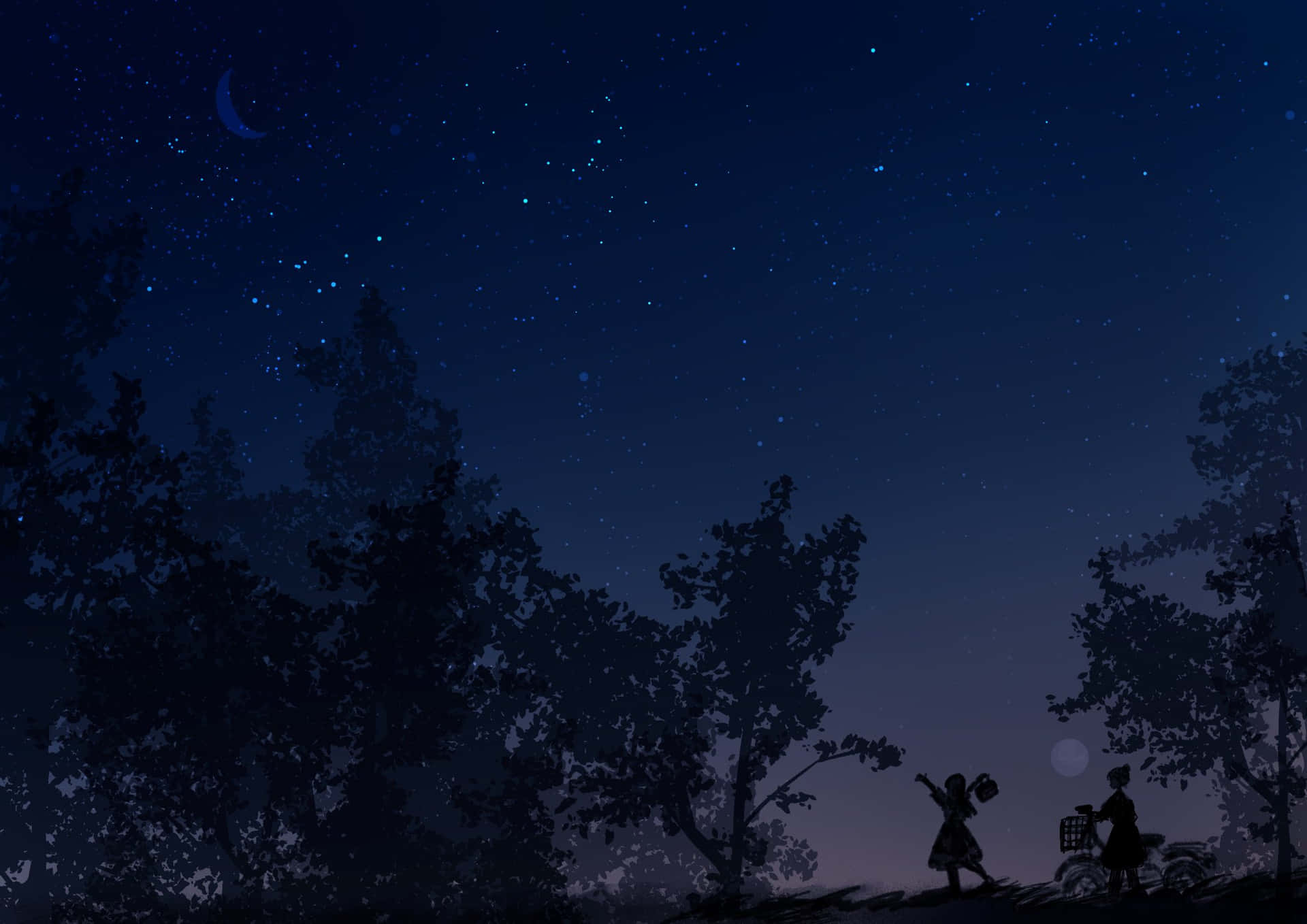 Anime Silhouette Night Scenery Background