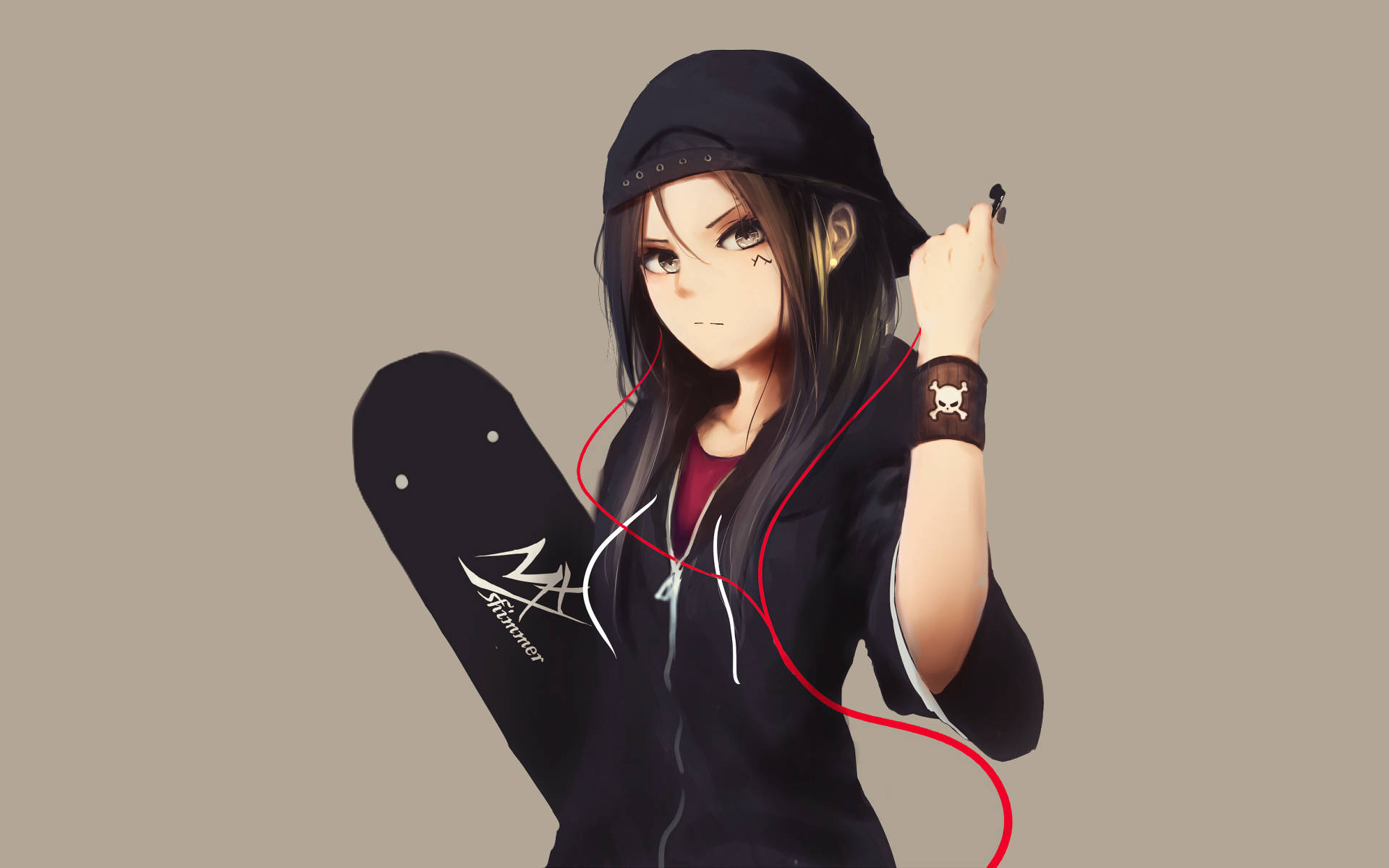 Anime Skater Girl Wearing Hoodie Background