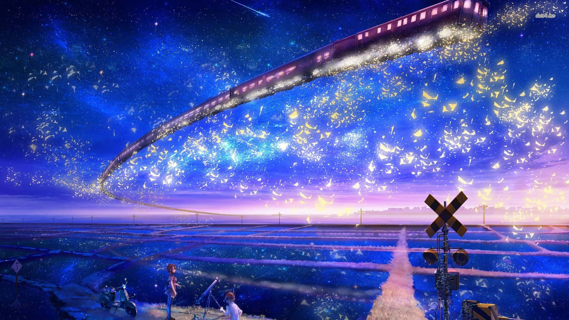 Anime Sky Flying Train Background