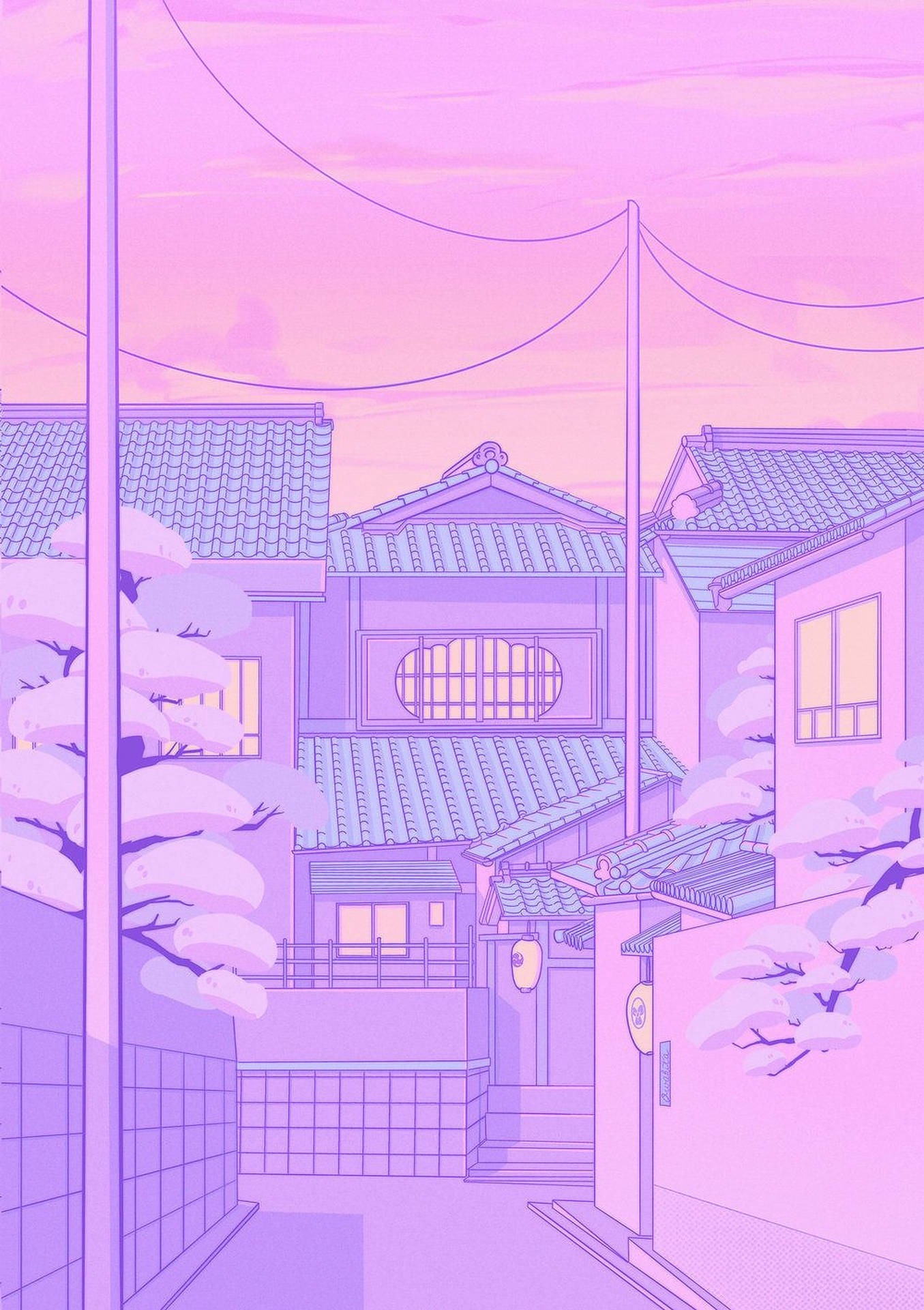 Anime Street Pastel Sky Background