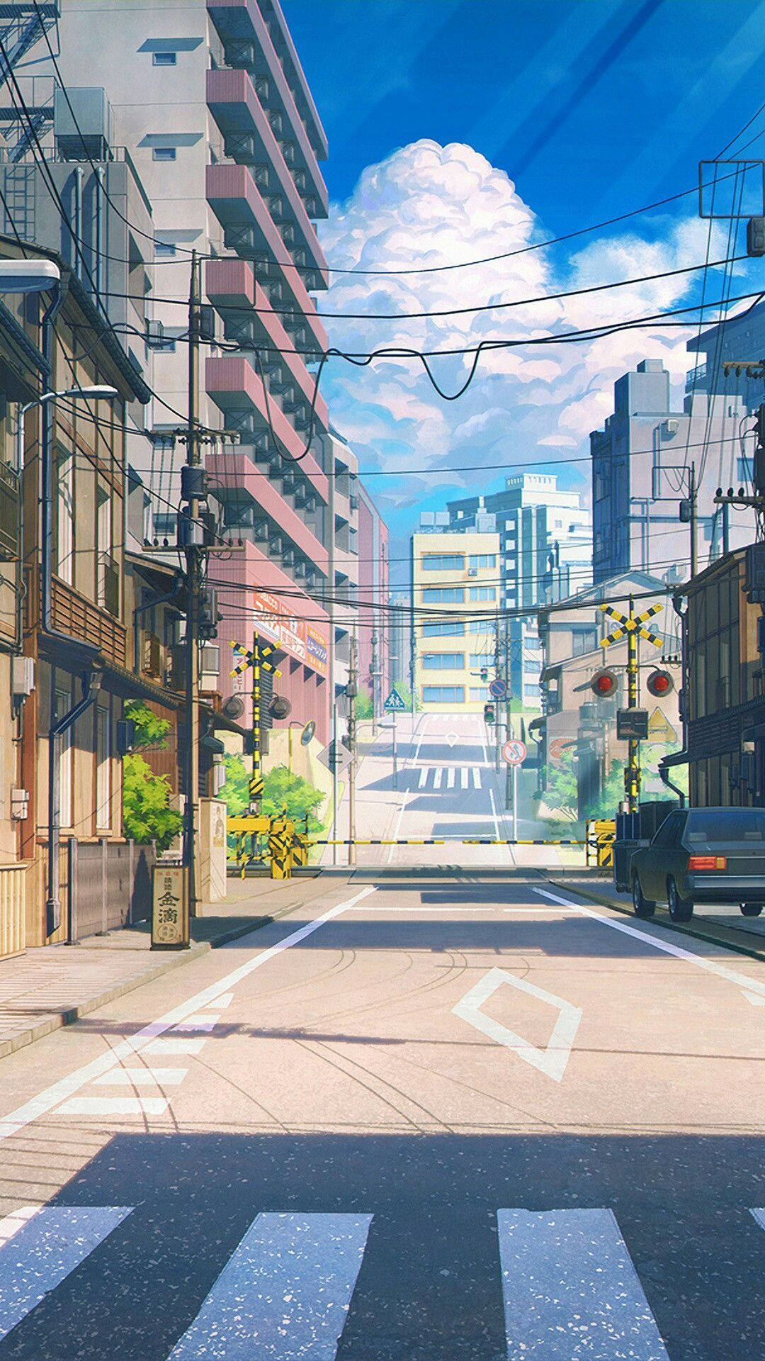 Anime Street With Buildings Background