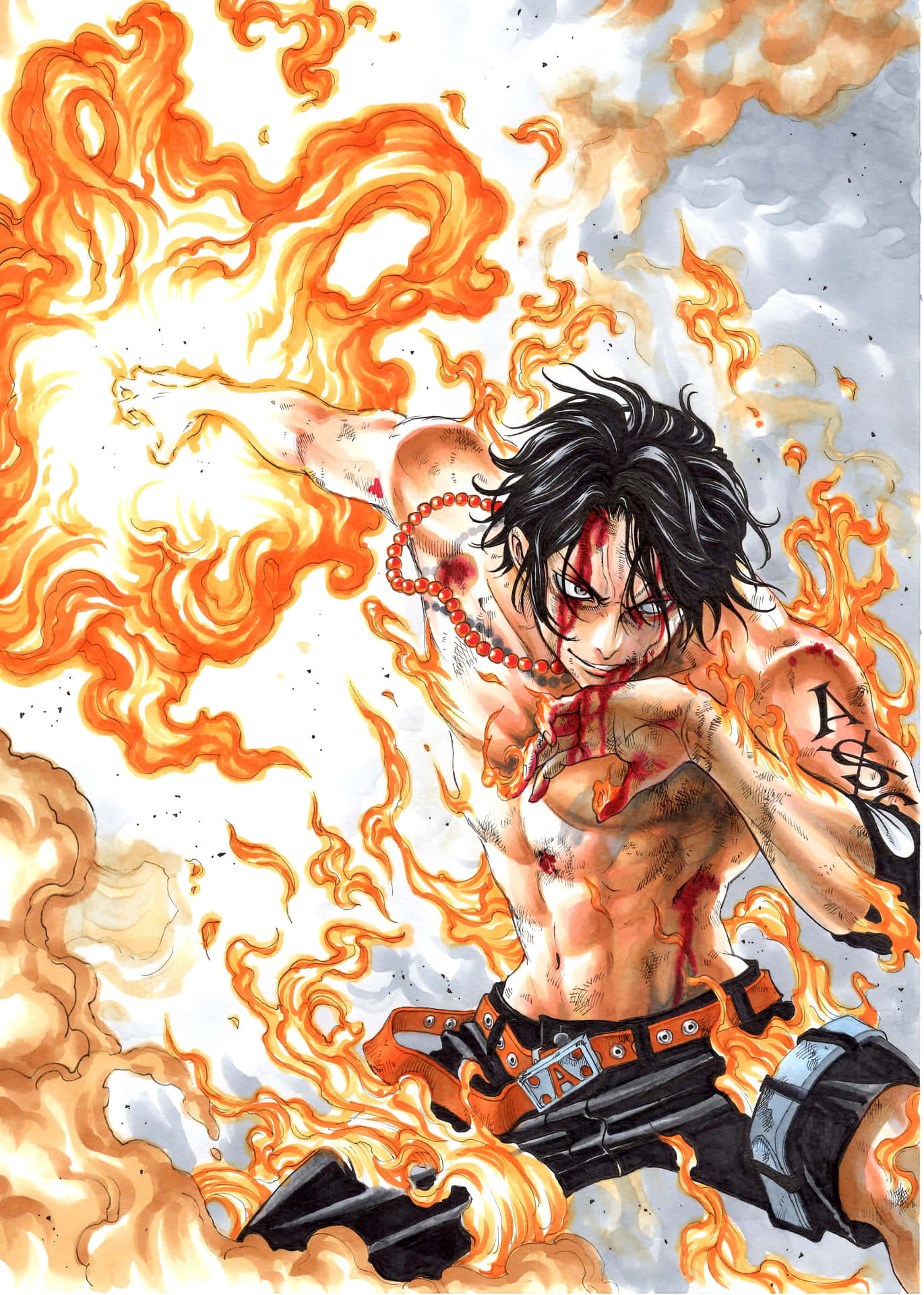 Anime Stretching Arm With Fire Background