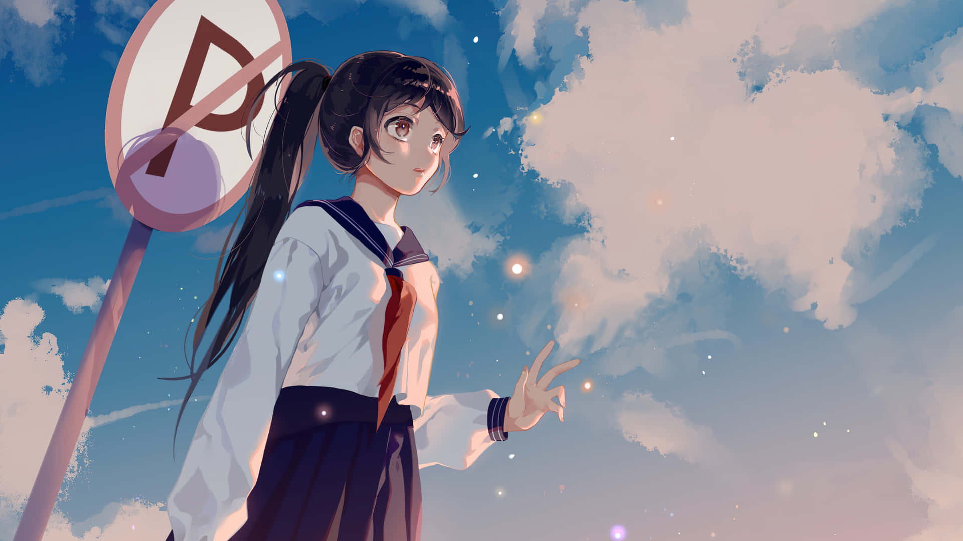 Anime Student Gazingat Sky Background