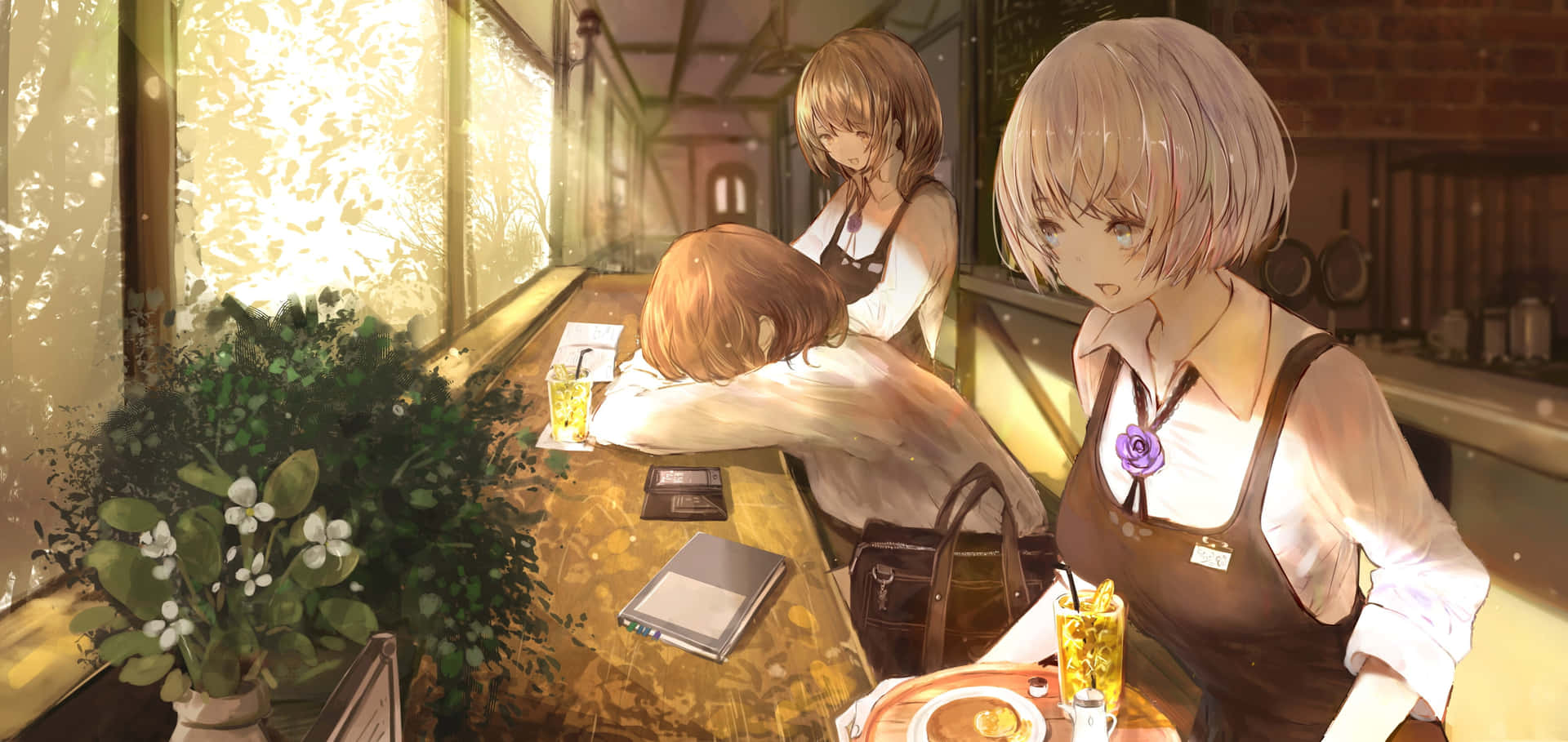 Anime Students At Cafe Background