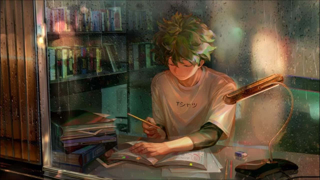 Anime Study Session Rainy Day Background