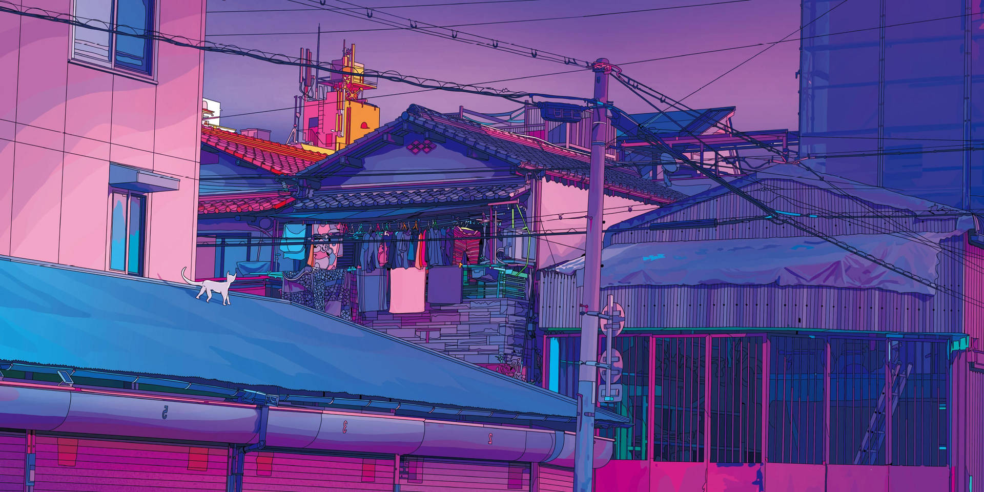 Anime-style Houses Macbook Pro Aesthetic Background