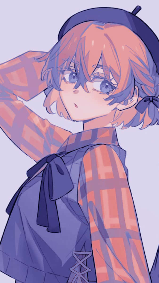 Anime Style Orange Haired Girl Pose Background