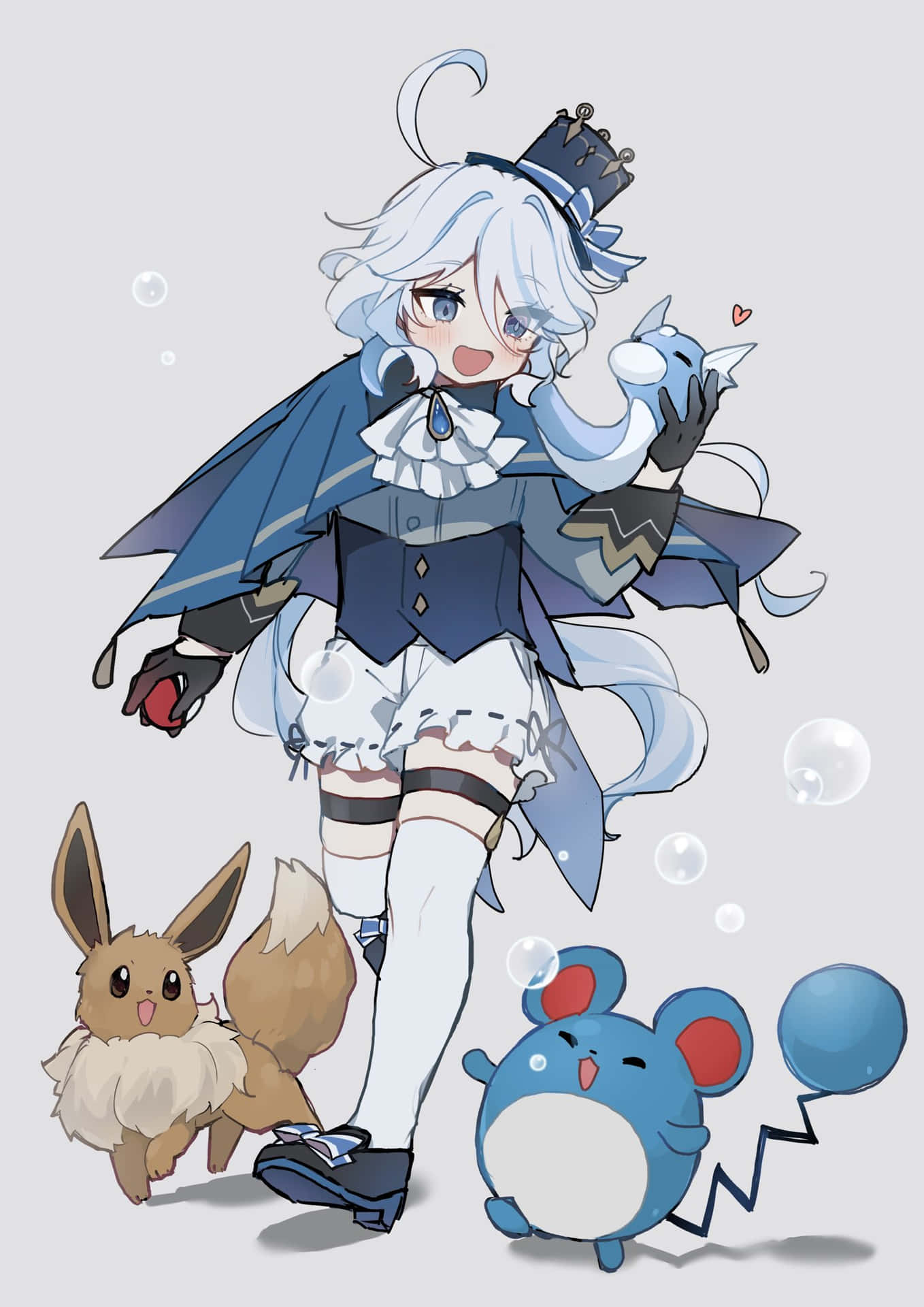 Anime Style Pokemon Trainerwith Eeveeand Marill Background