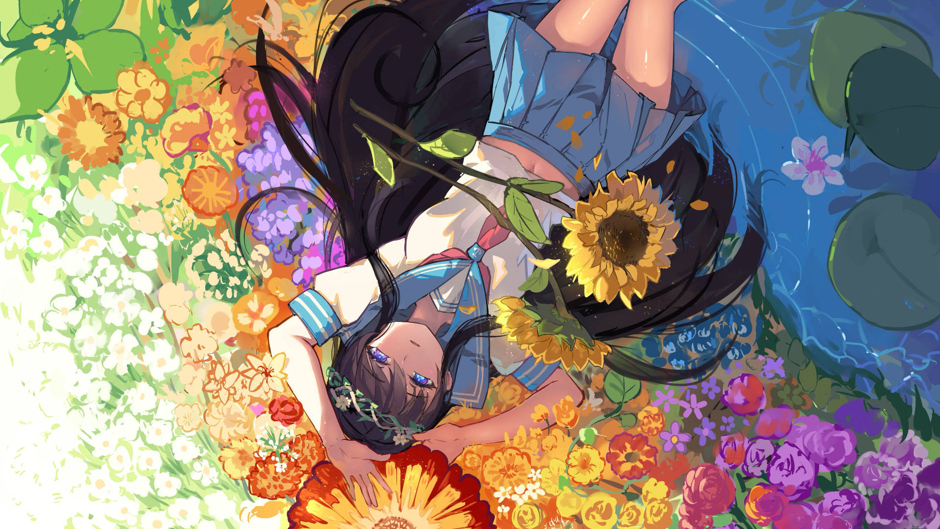 Anime Sunflower Girl Laptop Background