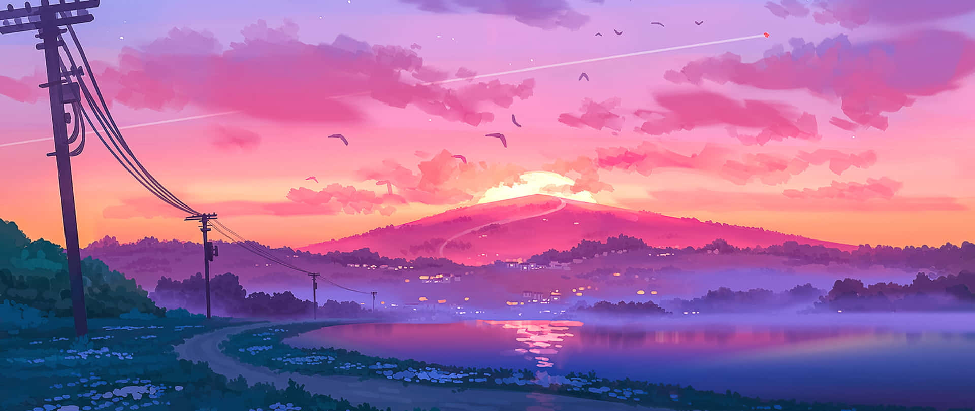 Anime Sunset Aesthetic Art 2560x1080 Background