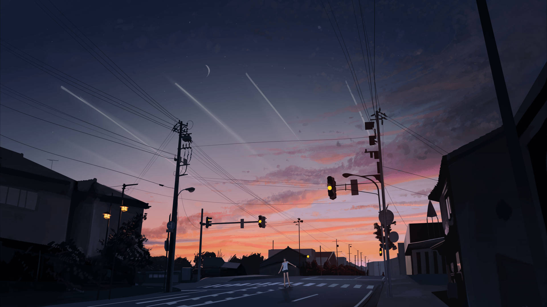 Anime Sunset Street Macbook Pro Aesthetic Background
