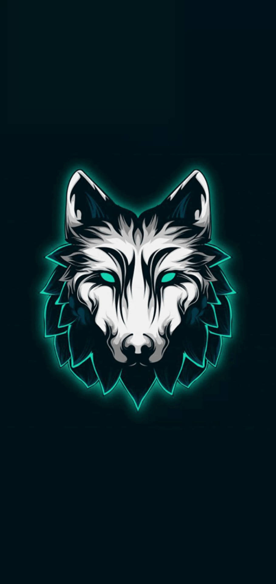 Anime Symbols Neon Blue Wolf Art Background