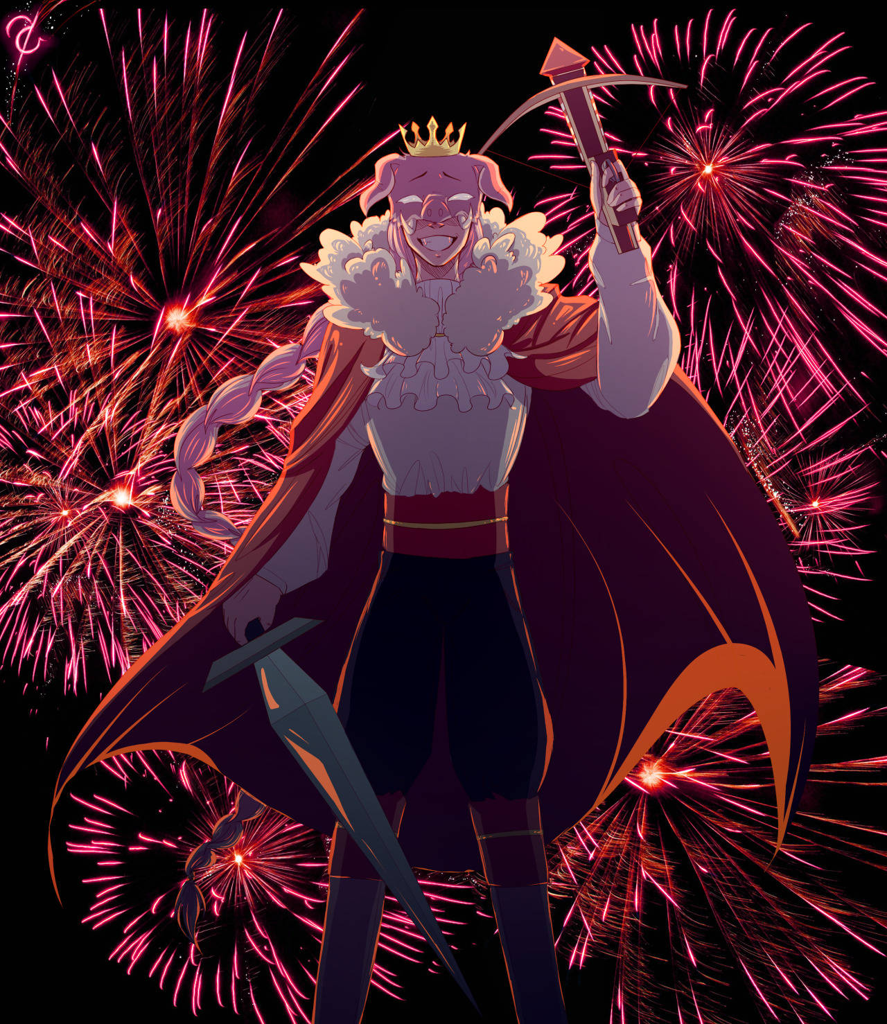 Anime Technoblade Under Fireworks Background