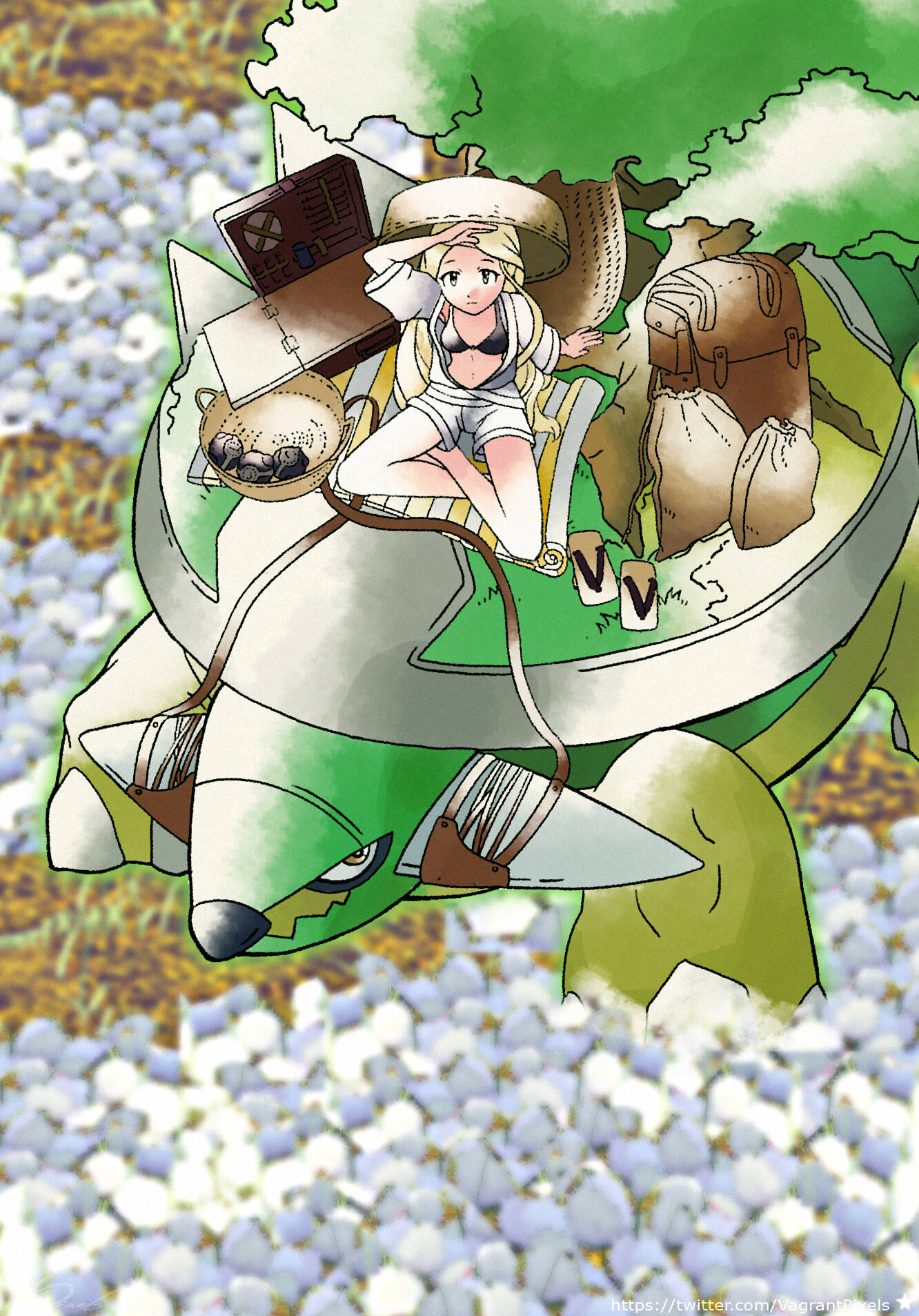 Anime Trainer Resting On Torterra