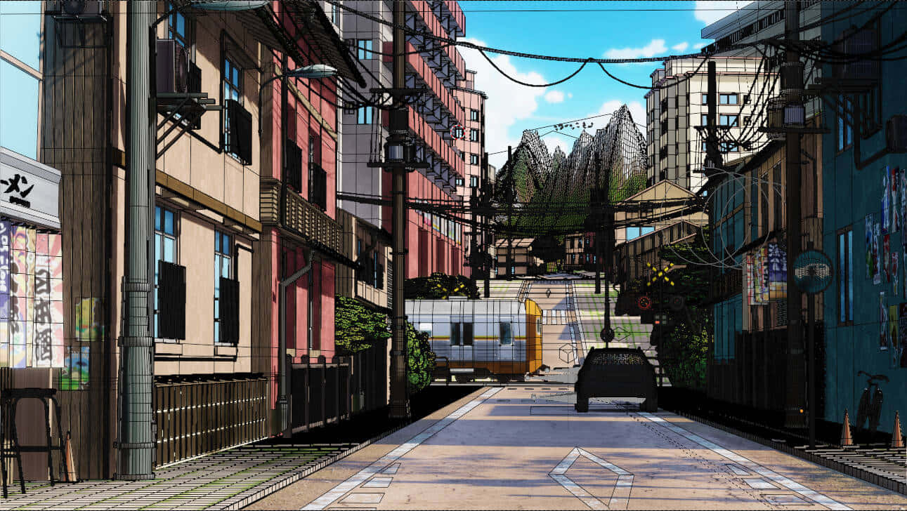 Anime Urban Street Scene Background