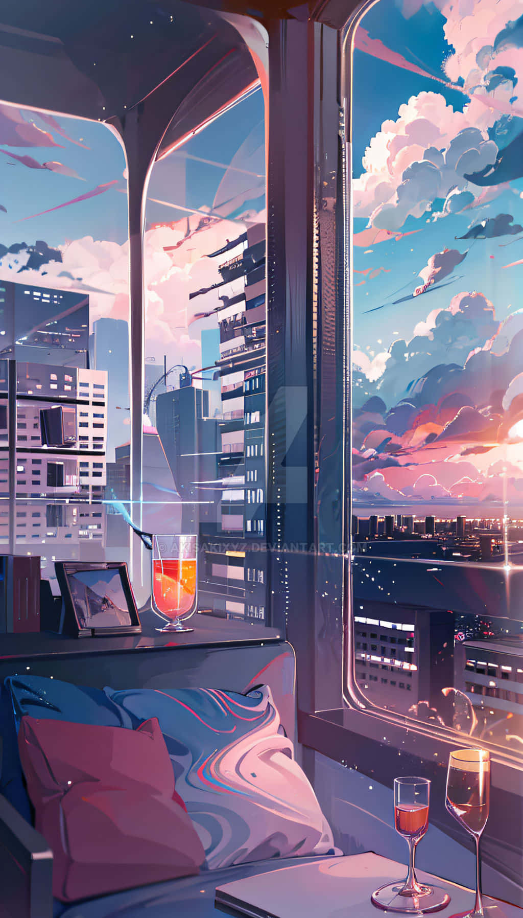 Anime Urban Sunset View Background