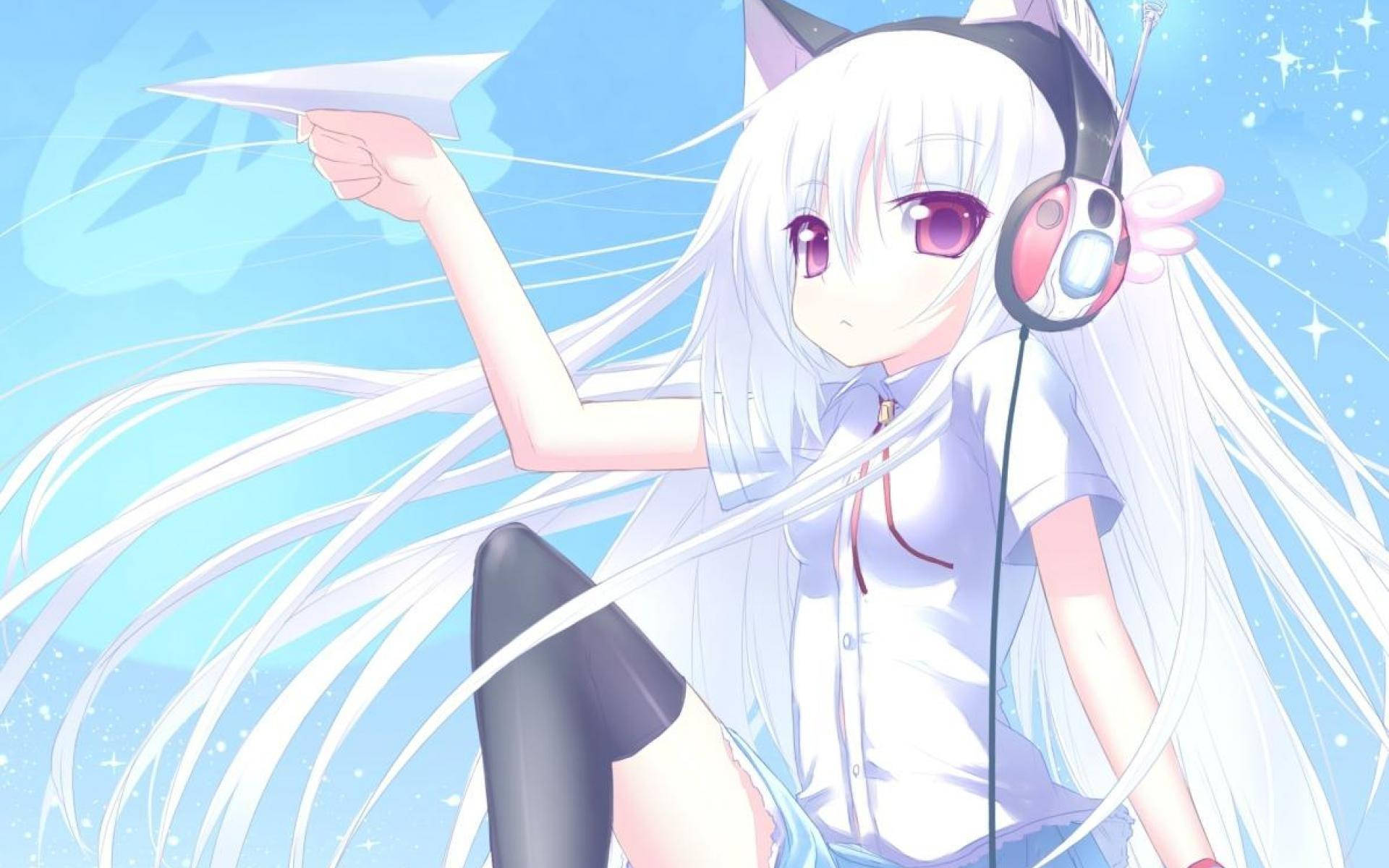 Anime Waifu Cat Girl Headphones Paper Airplane