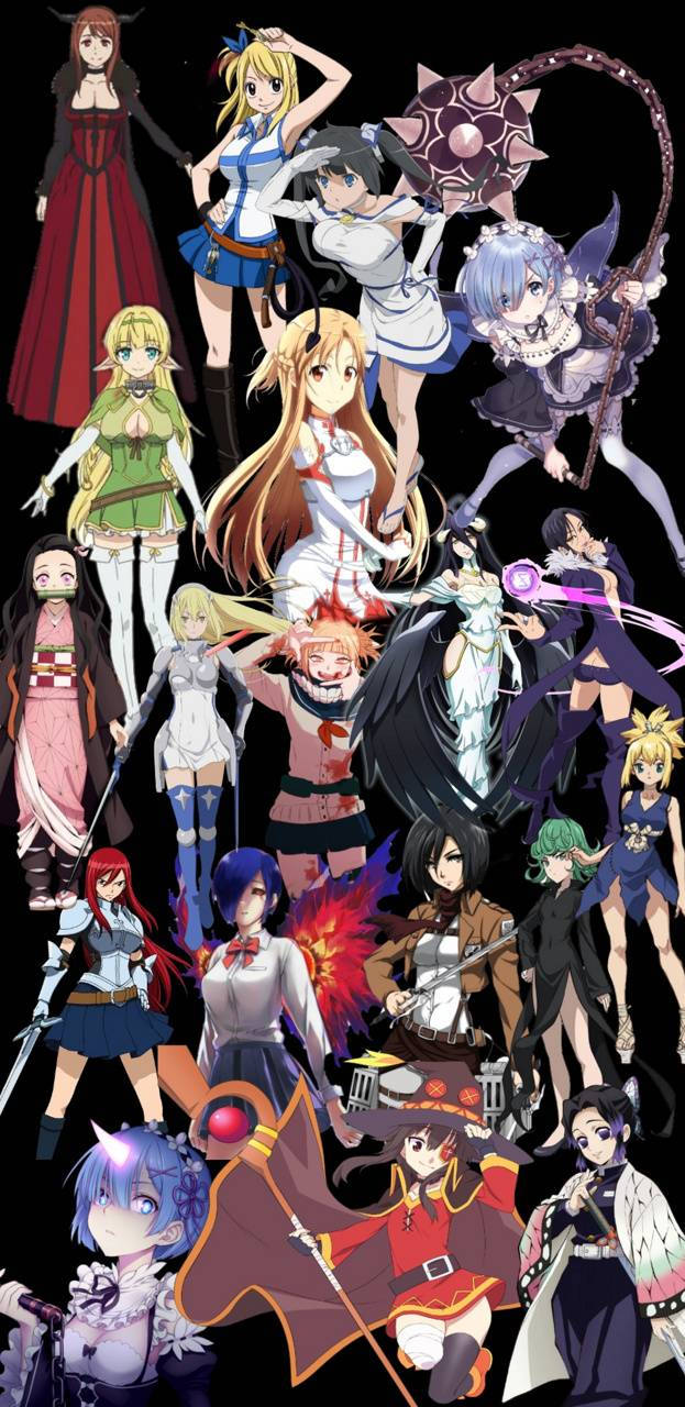 Anime Waifu Characters Collage Black Aesthetic Background