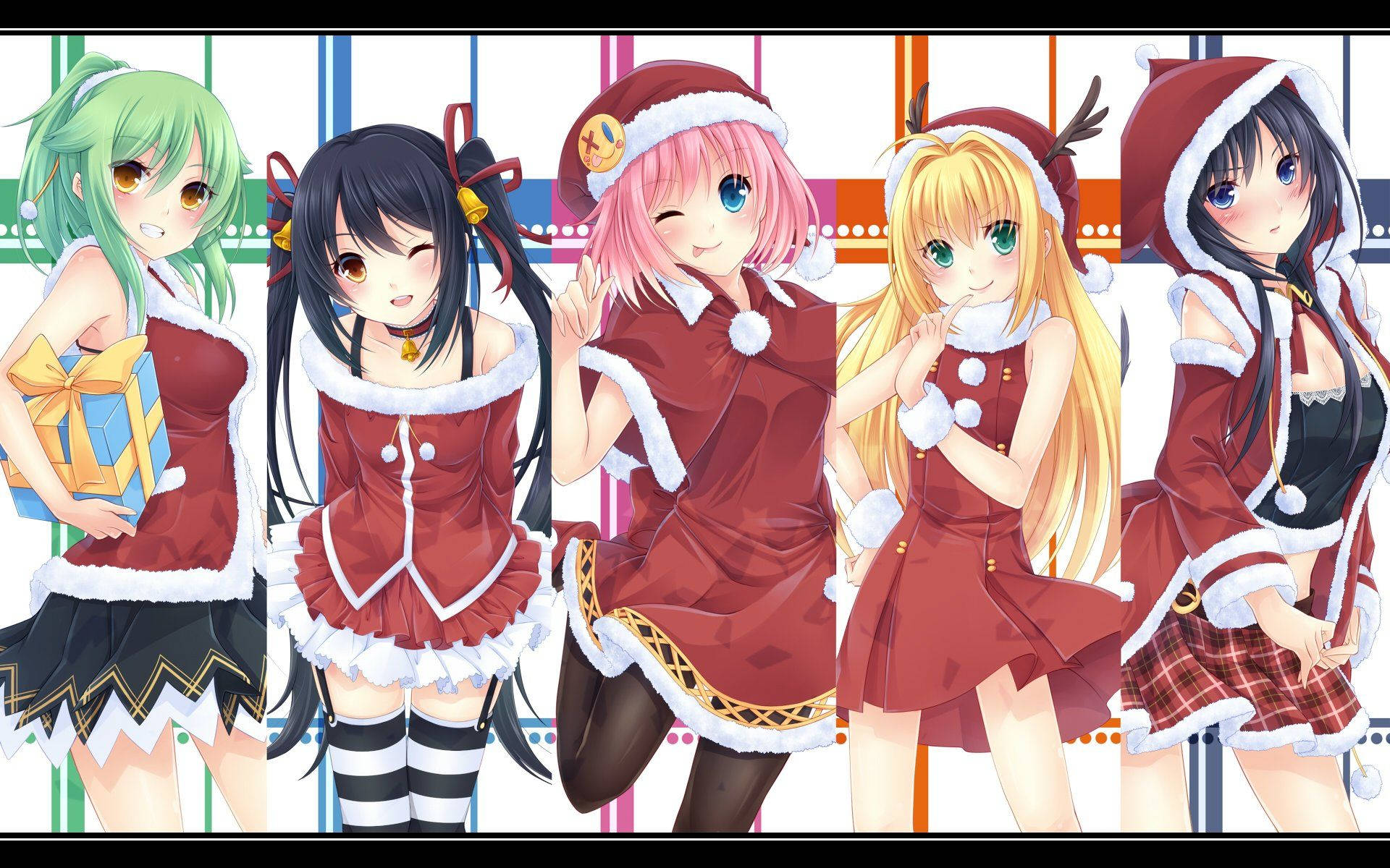 Anime Waifu Christmas Aesthetic Santa Costumes Background