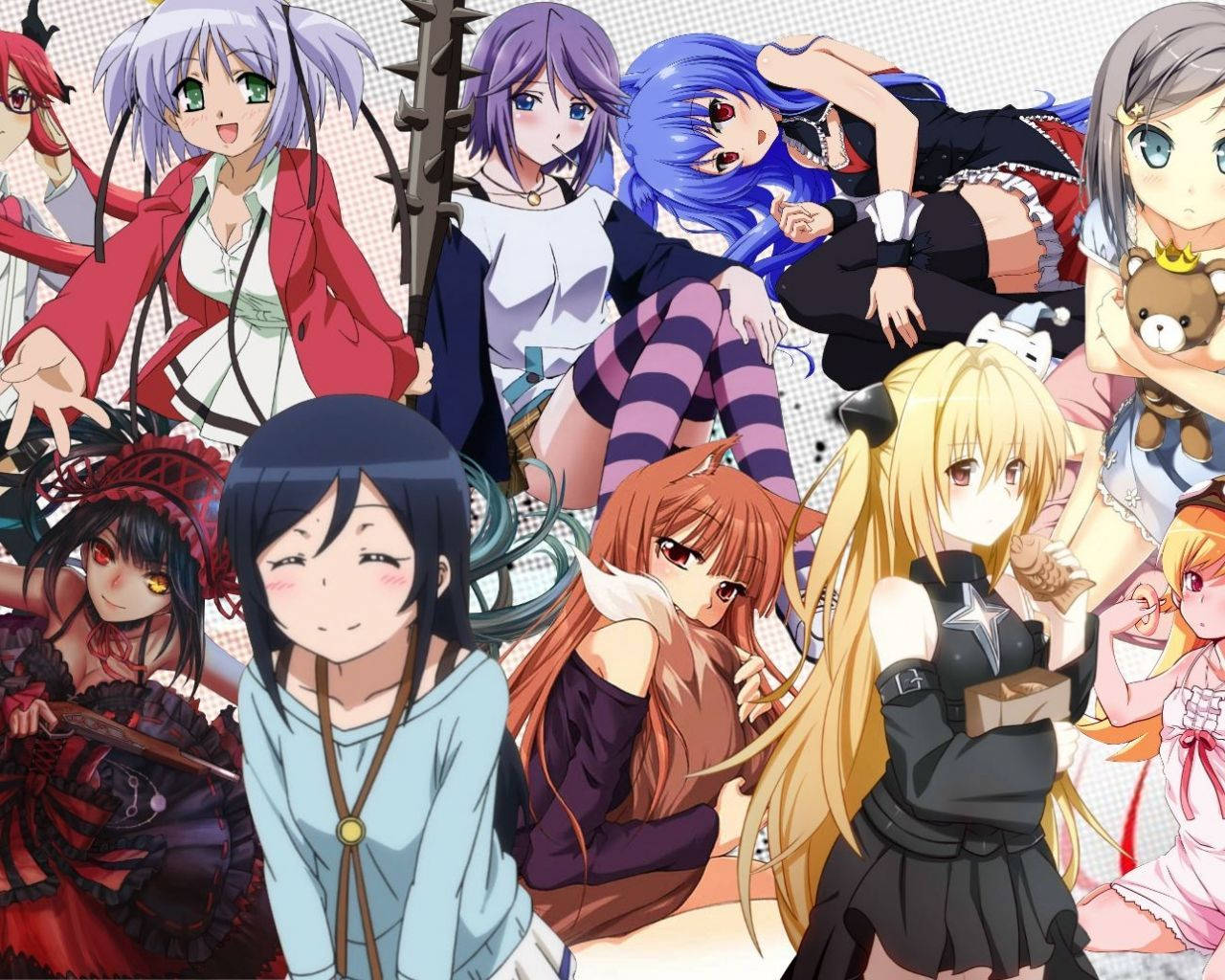 Anime Waifu Collage Characters On White Aesthetic Background