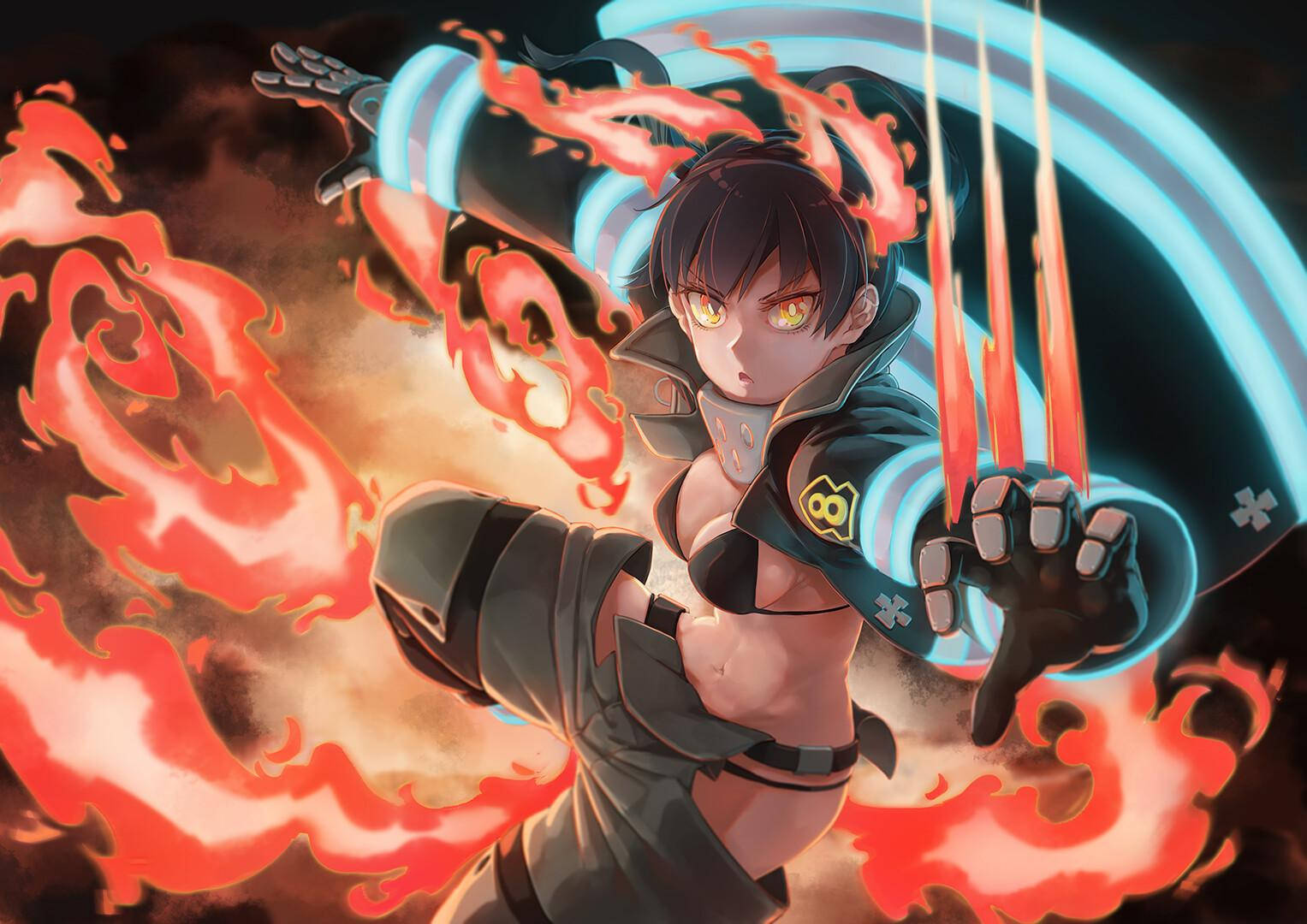 Anime Waifu Fire Aesthetic Background