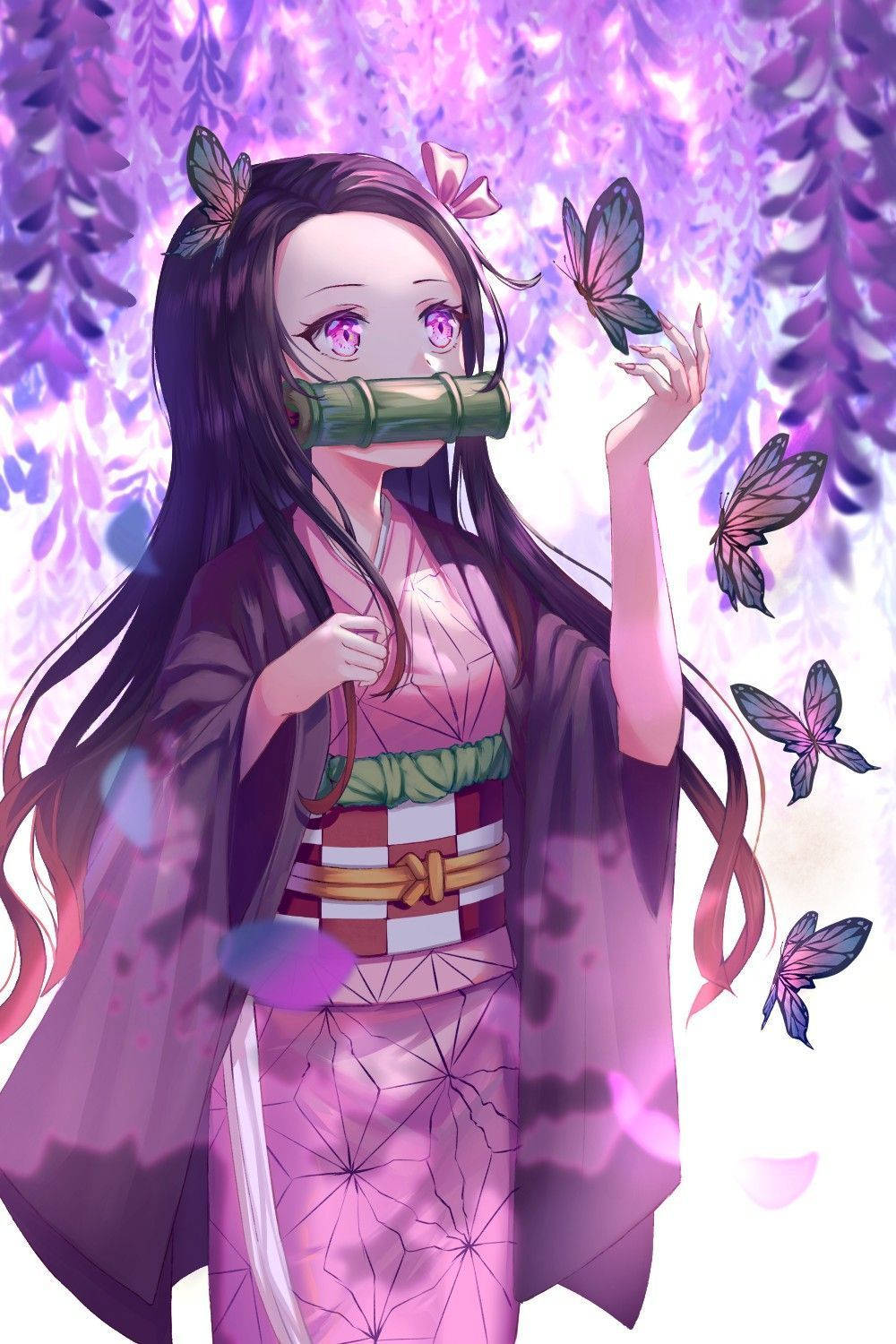 Anime Waifu Nezuko Kamado Purple Aesthetic Background