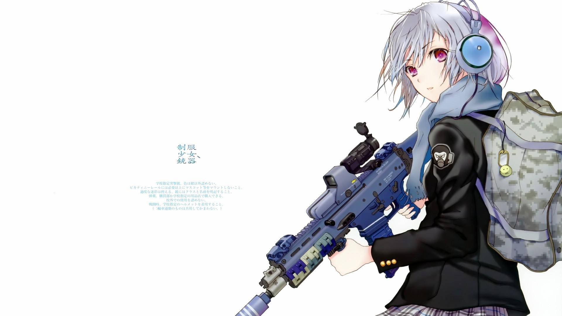 Anime Waifu With Machine Gun Background