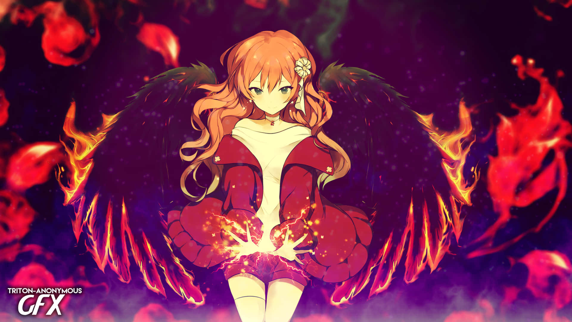 Anime Wings With Fire Background