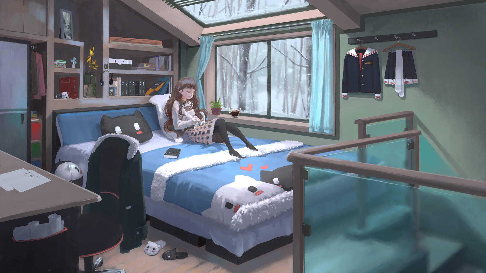 Anime Winter Bedroom Background