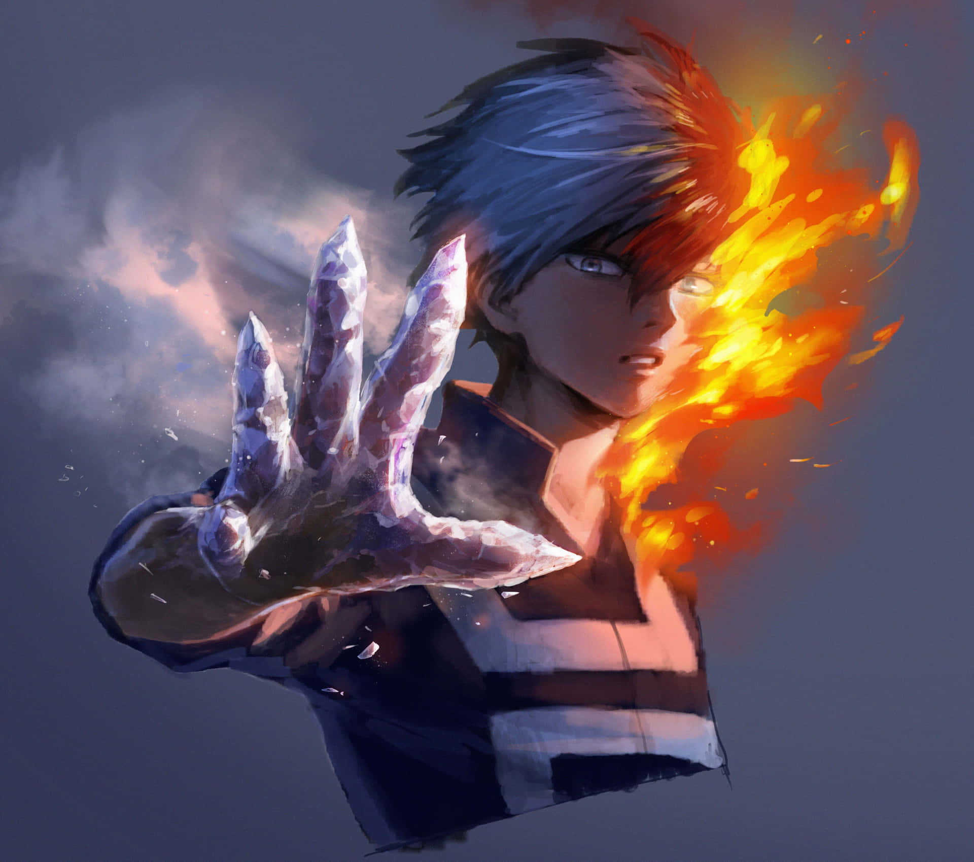 Anime With Face On Fire Background