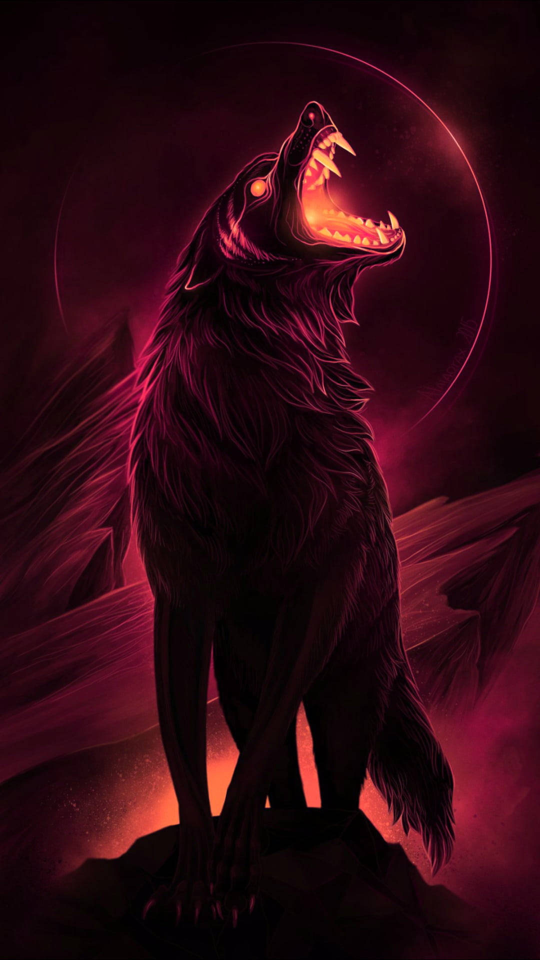 Anime Wolf Black And Red Aesthetic Drawing Growling