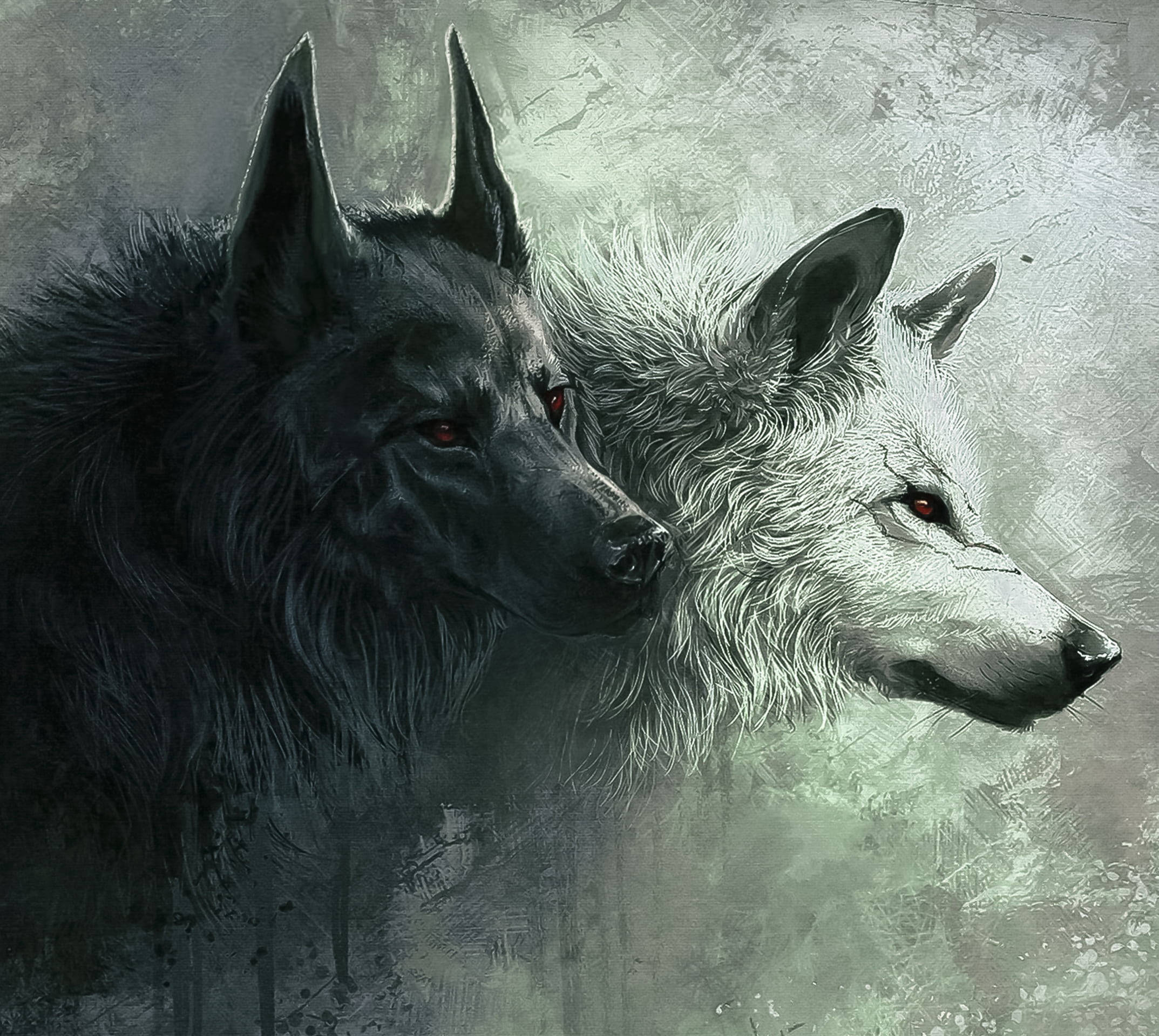 Anime Wolf Black And White Painting Background