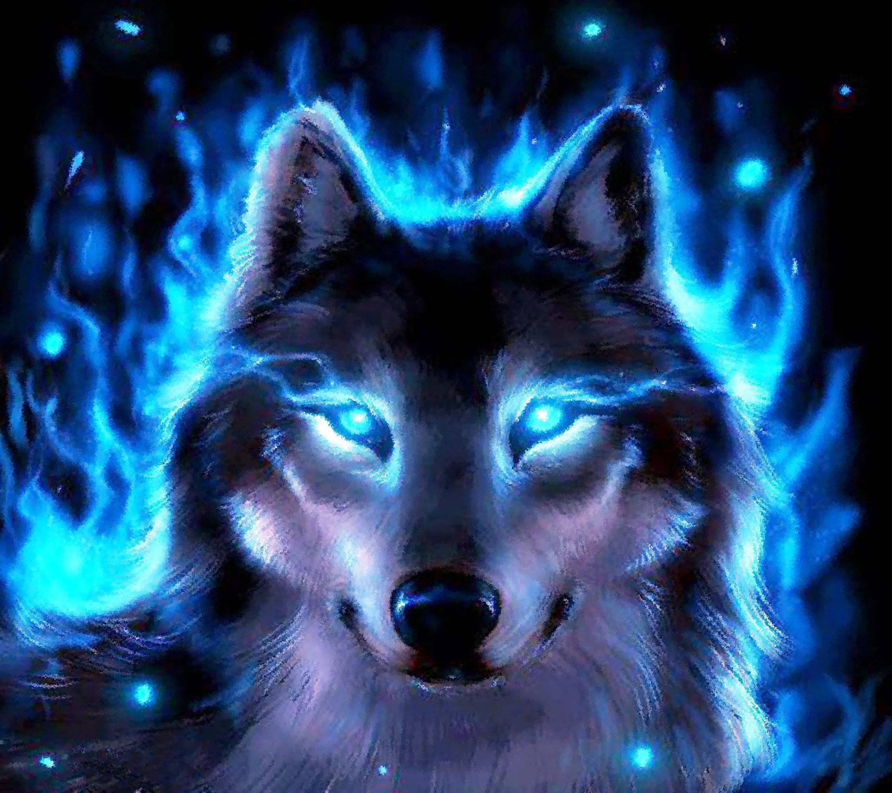 Anime Wolf Blue Aura Background