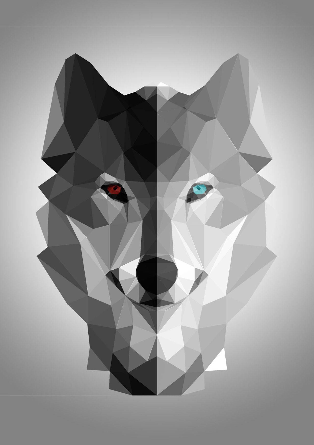 Anime Wolf Geometric Gray And White