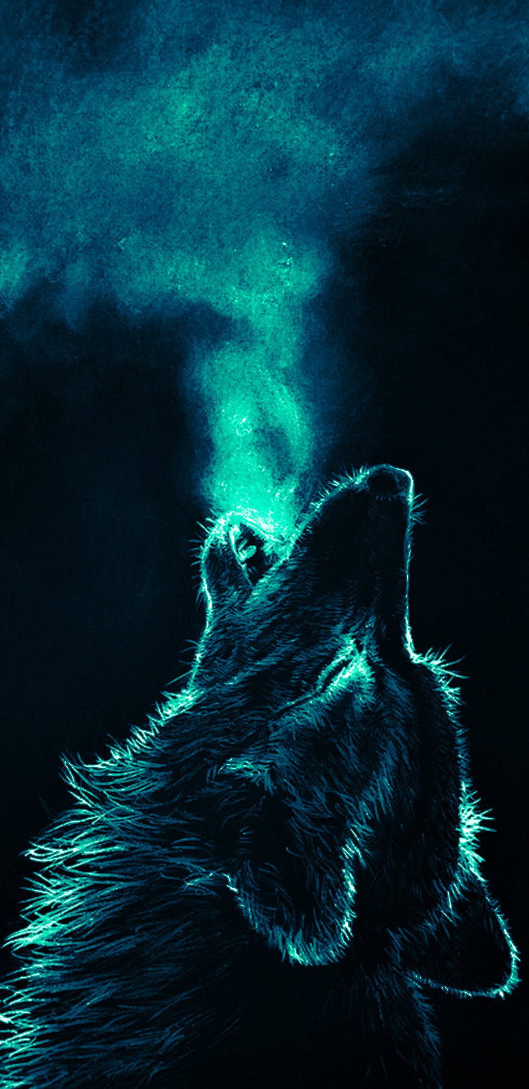 Anime Wolf Howling Neon Blue Background