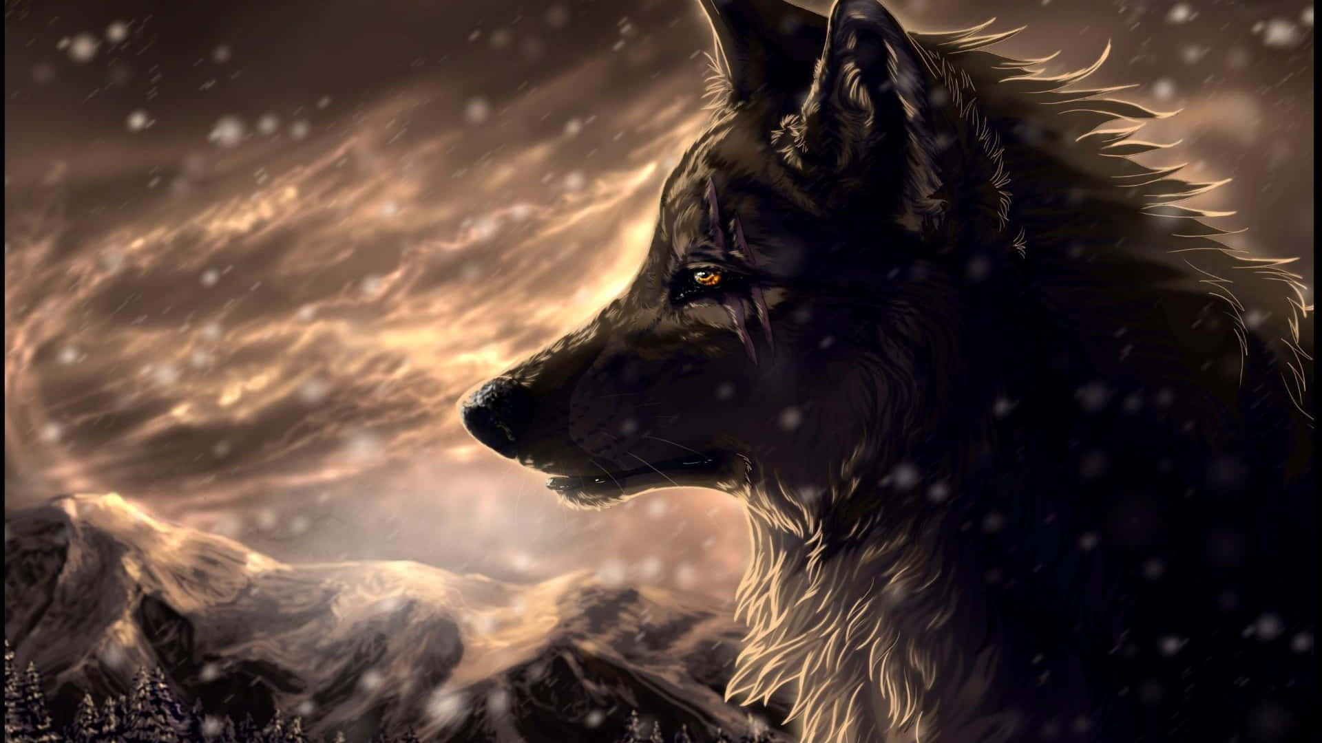 Anime Wolf Illustration Background